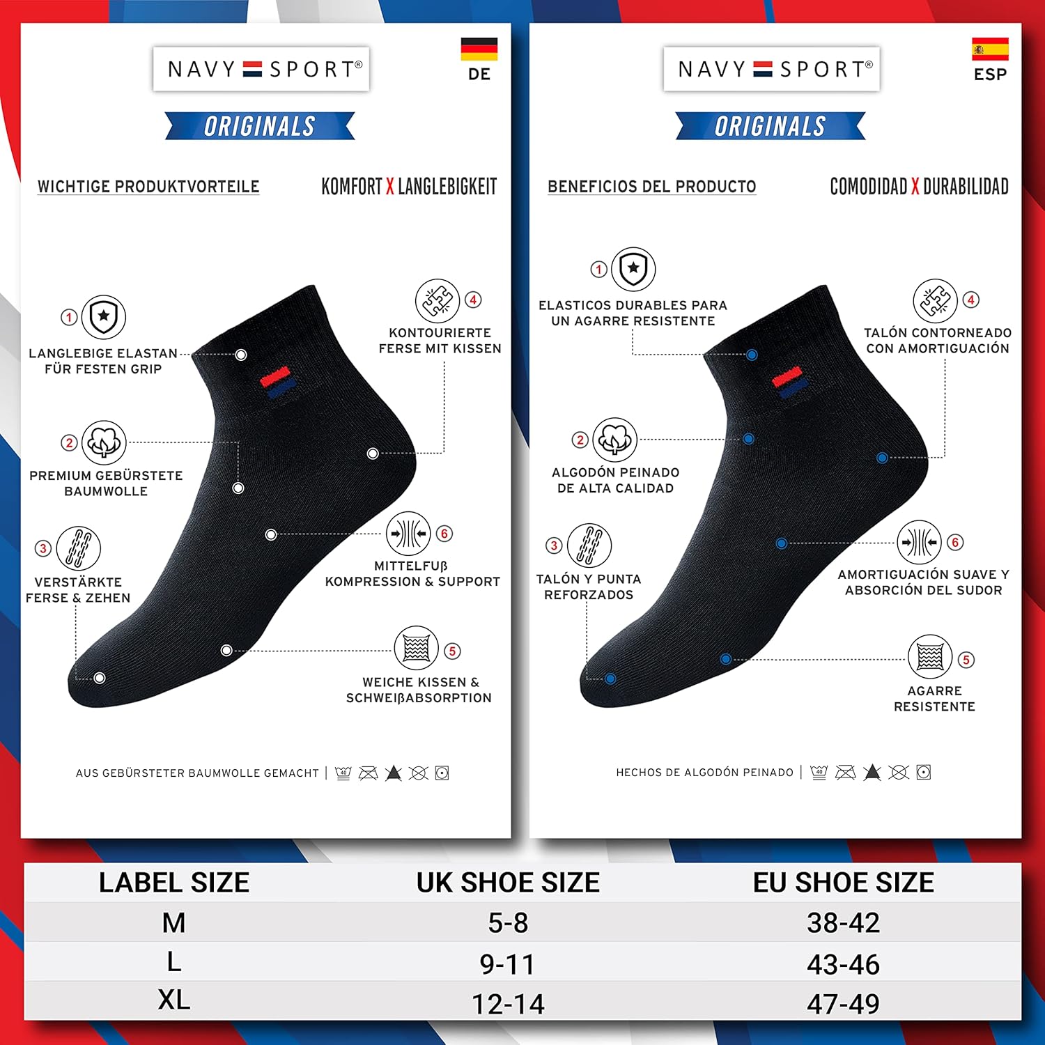 Thumbnail 3 de NAVYSPORT 6 paia di calze sportive corte in cotone spugna per uomo e donna