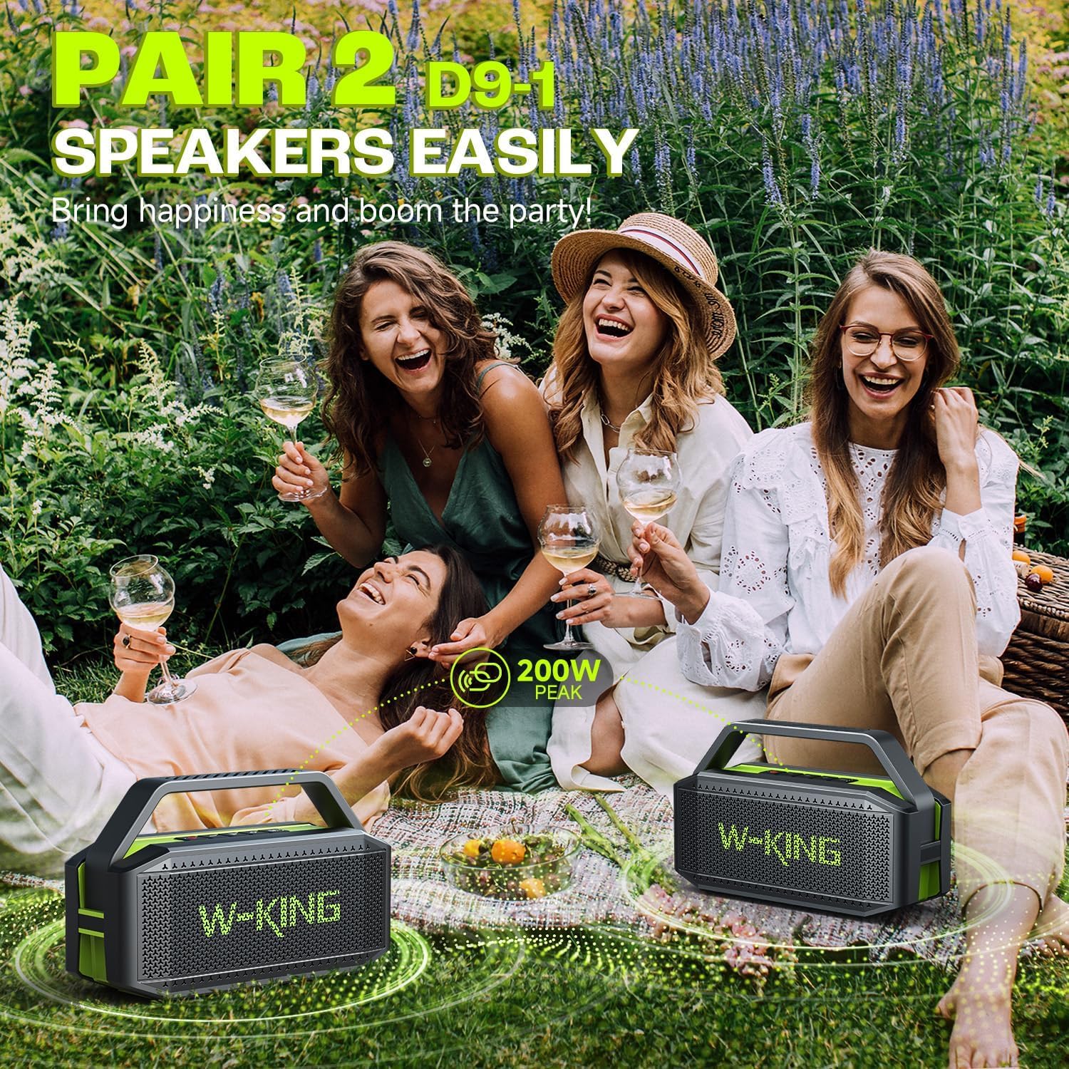 Detalle de W-KING D9-1 Musikbox Bluetooth Groß – 60W, IPX6, Outdoor-Partybox mit 120W Stereo-Paarung