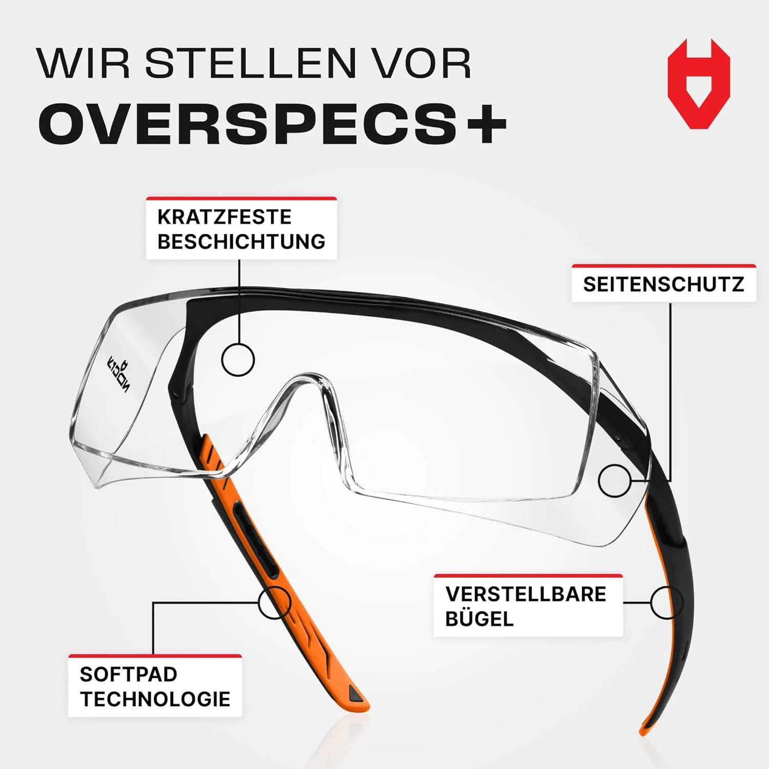 Thumbnail 1 de NoCry Sicherheits-Überbrille mit kratzbeständigen Gläsern, Seitenschutz und 400 UV-Schutz (EN166/EN170/EN172/EN175) – schwarz/oranger Rahmen