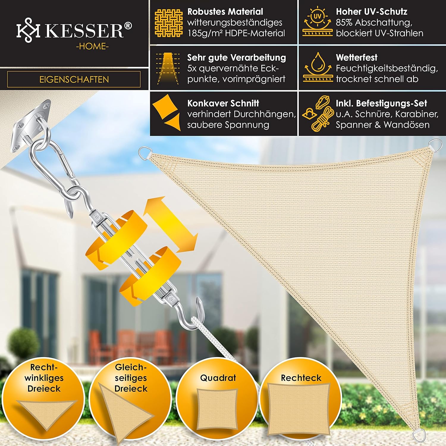 Thumbnail 1 de KESSER® Sonnensegel Sonnenschutz Windschutz 3x3x3 m – HDPE, wasserabweisend, windabweisend