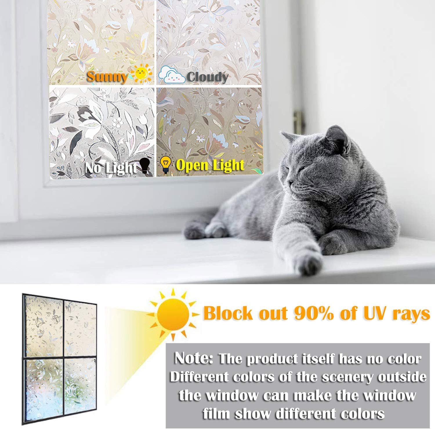 Detalle 2 de Zindoo Privacy Window Film Stain Glass – No-Glue Static Window Cling (60 x 200 cm)