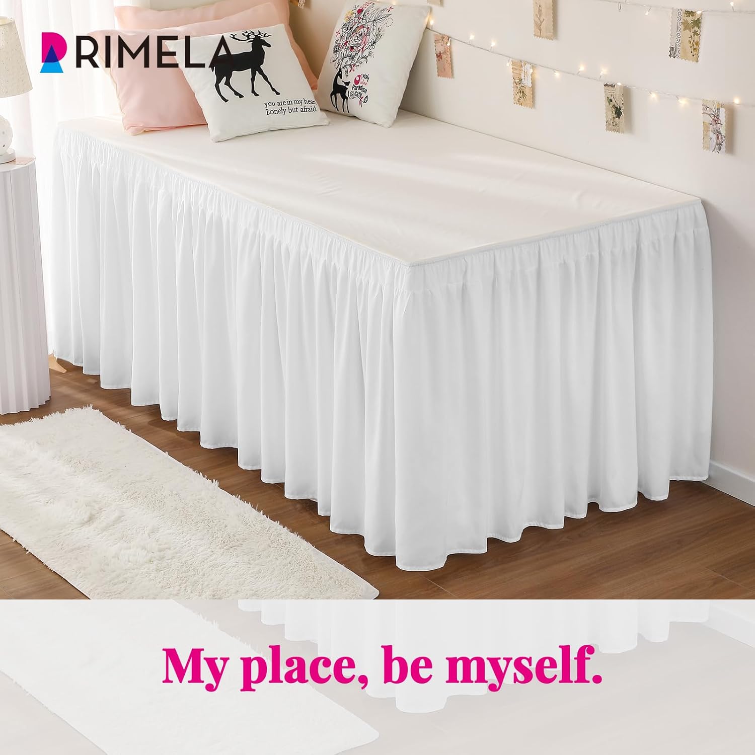 Thumbnail 2 de RIMELA Twin XL 36-Inch Drop Dorm Bed Skirt with Elastic, White Silky Fabric