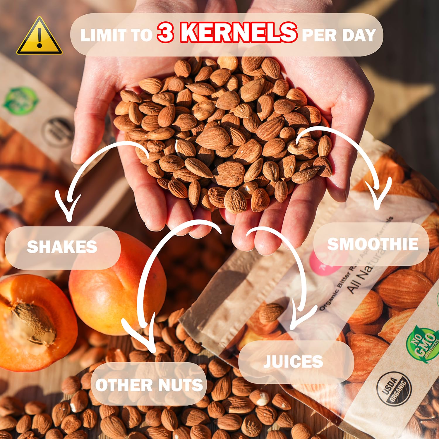 Detalle de Mighty Apricot USDA Organic Bitter Apricot Kernels, Raw, 16 oz, 3-Pack