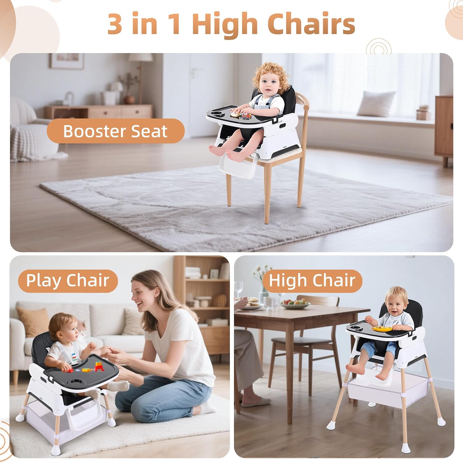 Detalle de Adjustable Convertible 3-in-1 Baby High Chair 6–36 months