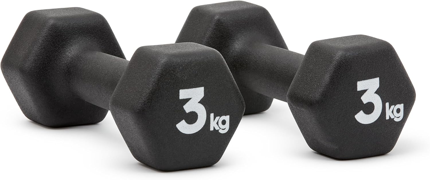 Detalle de adidas ネオプレンダンベル 3kg×2本 ブラック、転がりにくい六角形デザイン