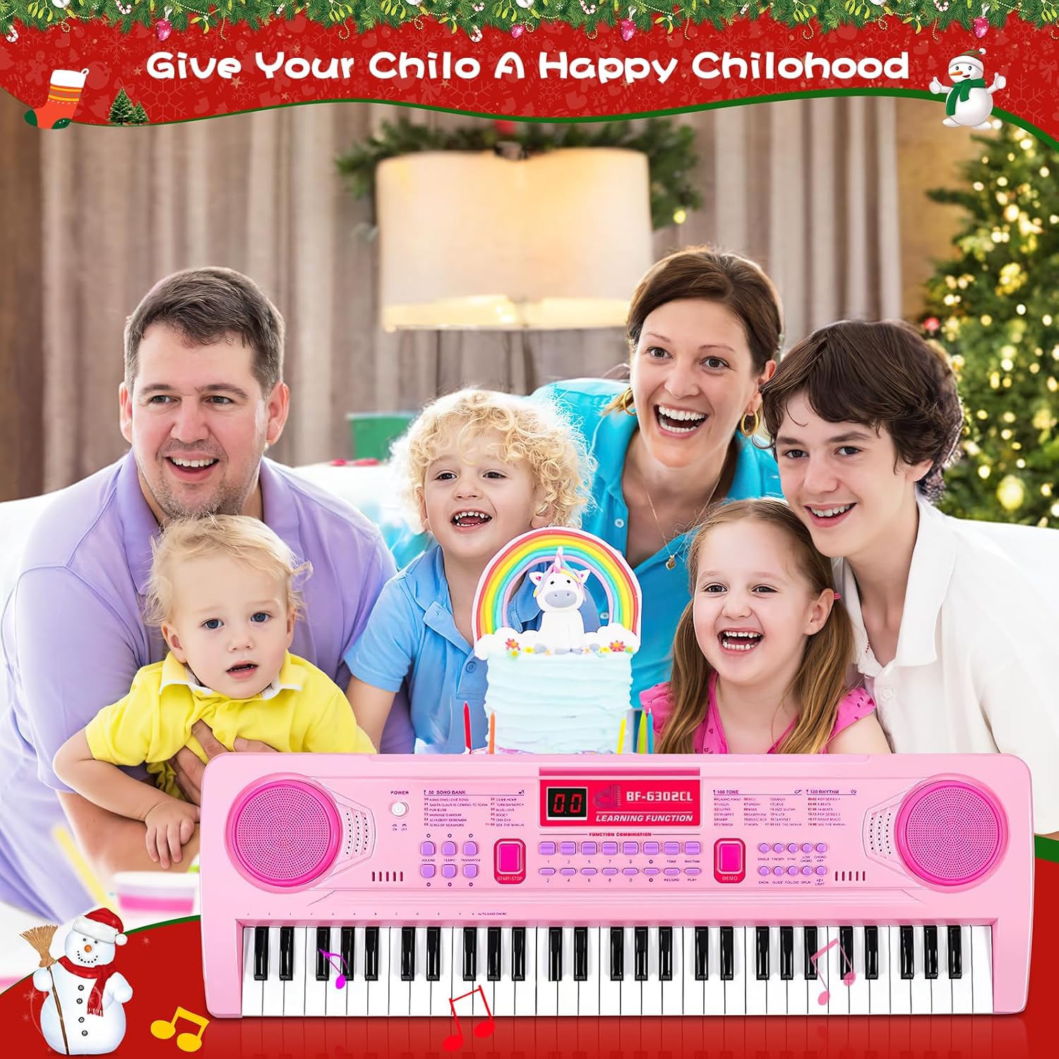 Thumbnail 1 de WOSTOO 61-Key Kids Electronic Piano Keyboard (Portable, Follow Teaching Mode) – Pink
