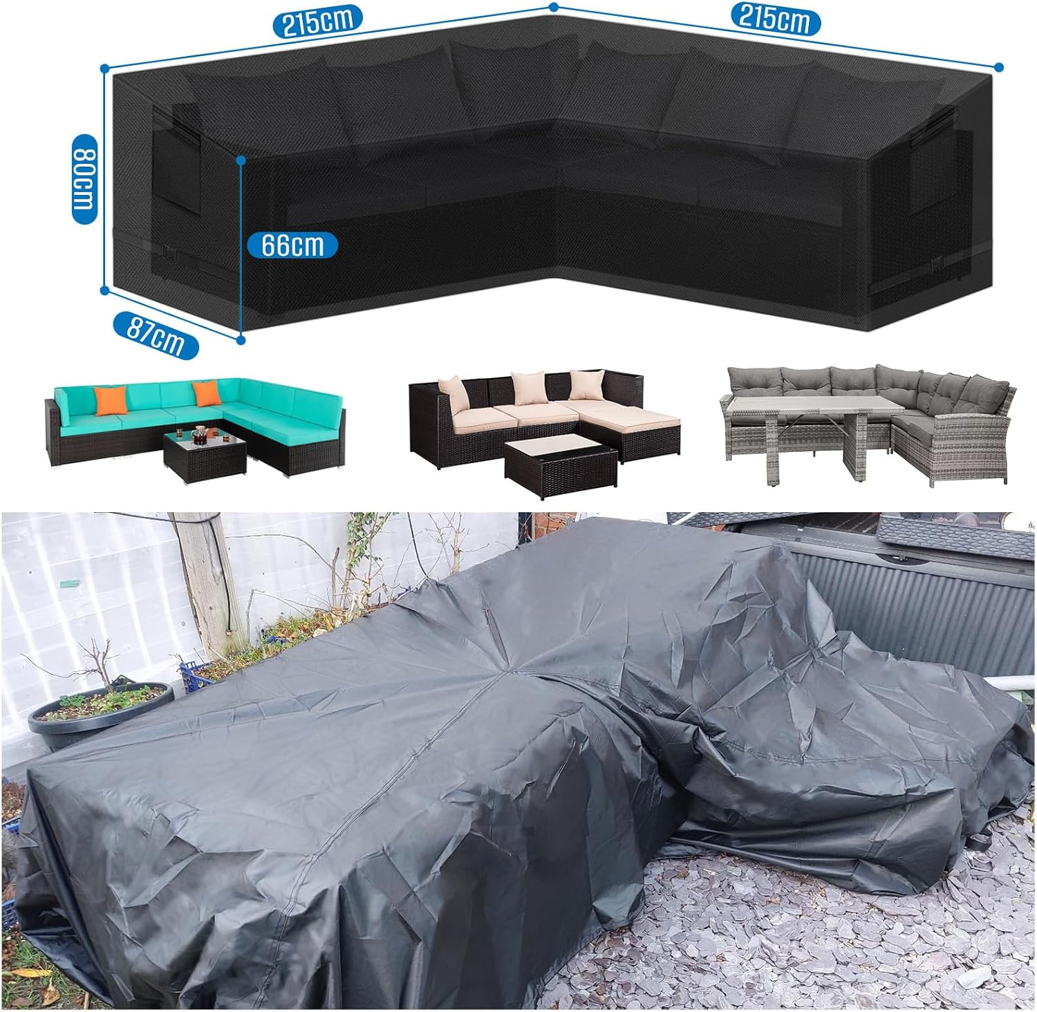 Thumbnail 1 de SIRUITON Ecksofa-Abdeckung für Gartenmöbel (V-Form), wasserdichtes 420D Oxford, 215 x 215 x 87 cm