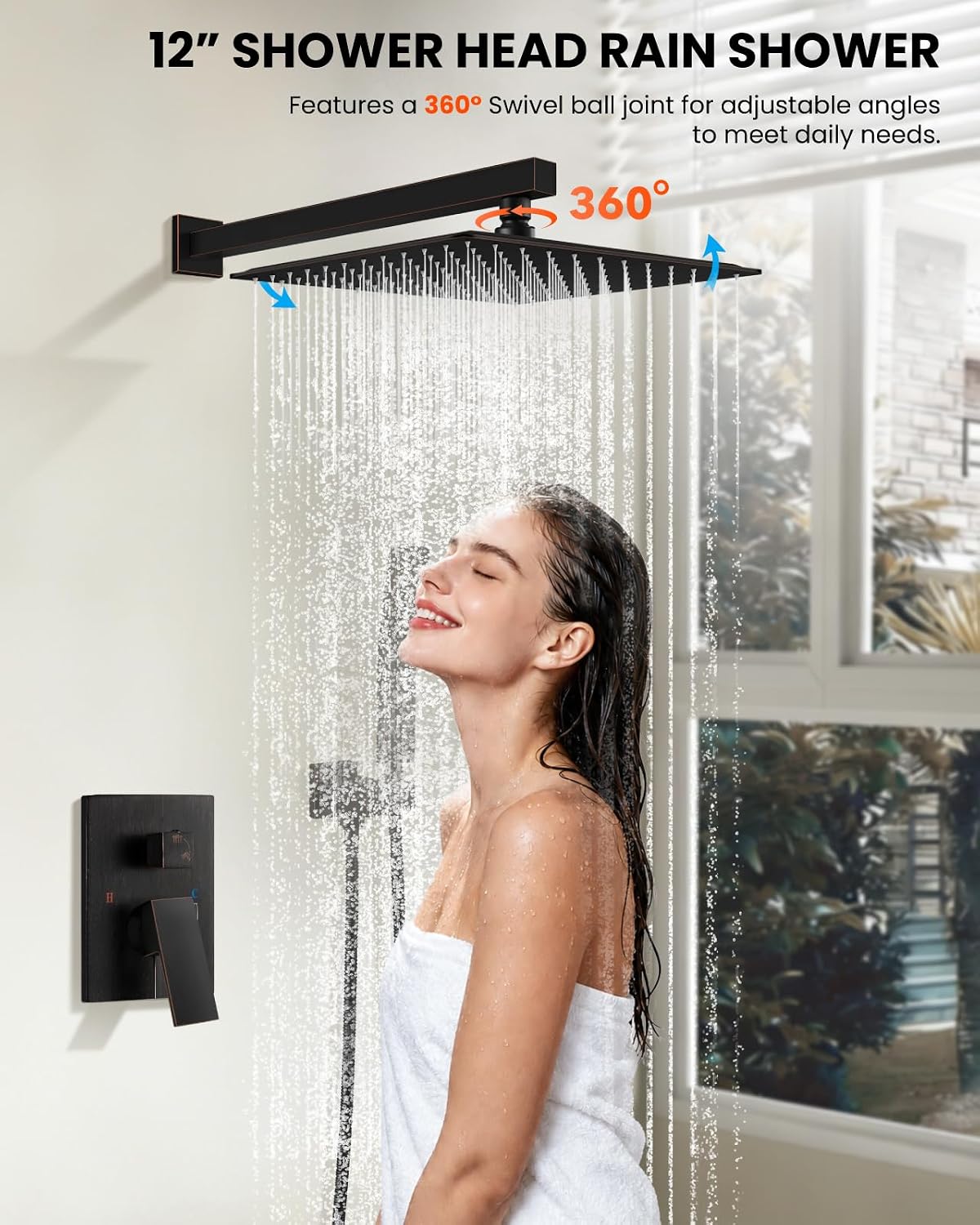 Detalle 2 de gotonovo Shower Faucet Set with 12-Inch Rain Head, Handheld Sprayer, Oil-Rubbed Bronze