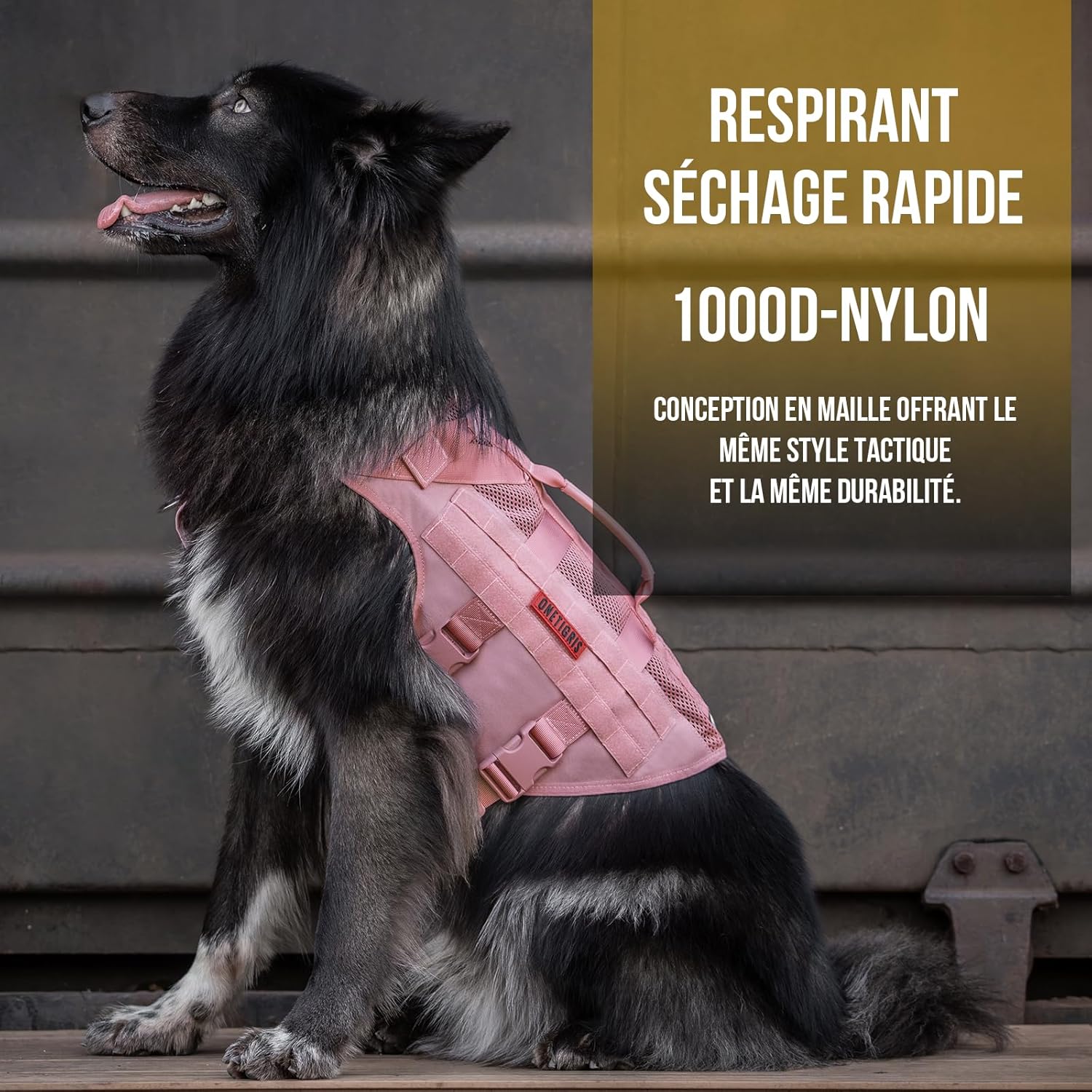 Detalle de OneTigris Harnais de sécurité en maille respirante (Taille M, Rose) avec 2 poignées et MOLLE