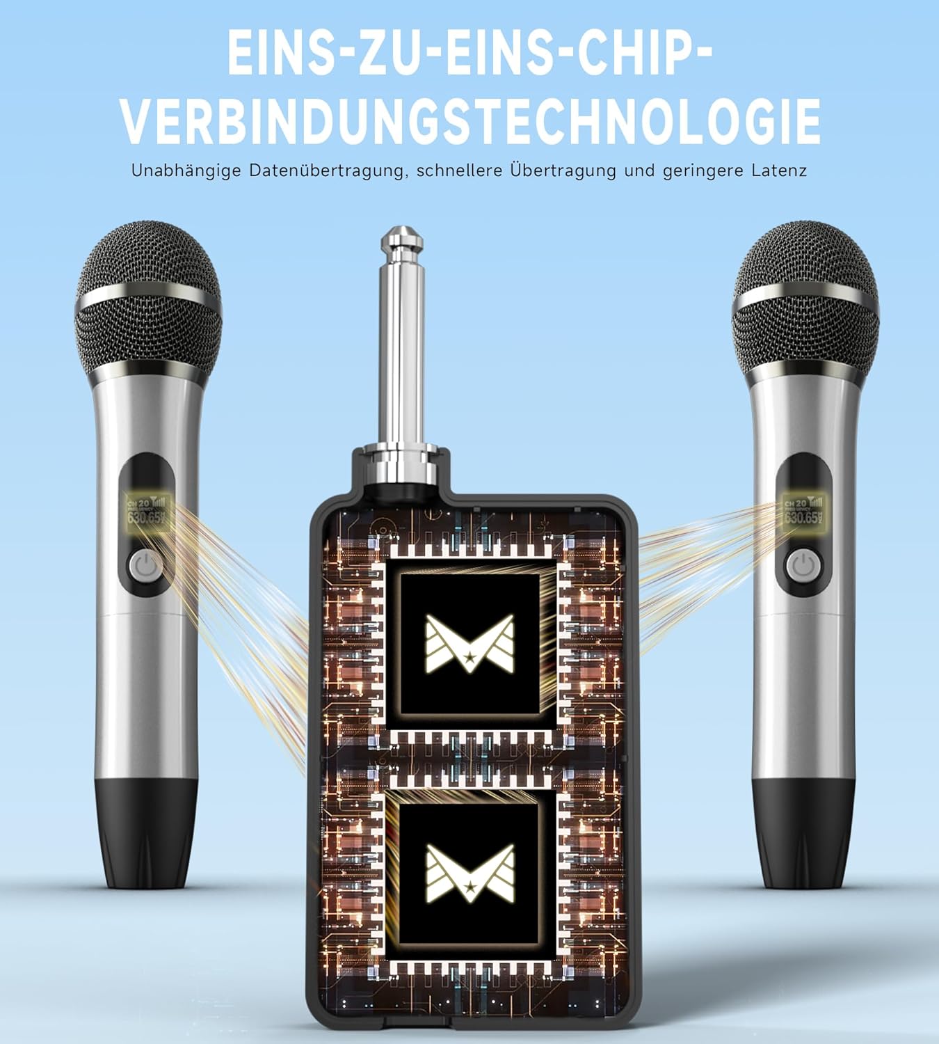 Detalle de Kabelloses Mikrofon mit 1:1-Chip-Anschluss, ca. 40 Stunden Laufzeit und 6,35-/3,5-mm-Receiver-Gewandter Betrieb (Grau)