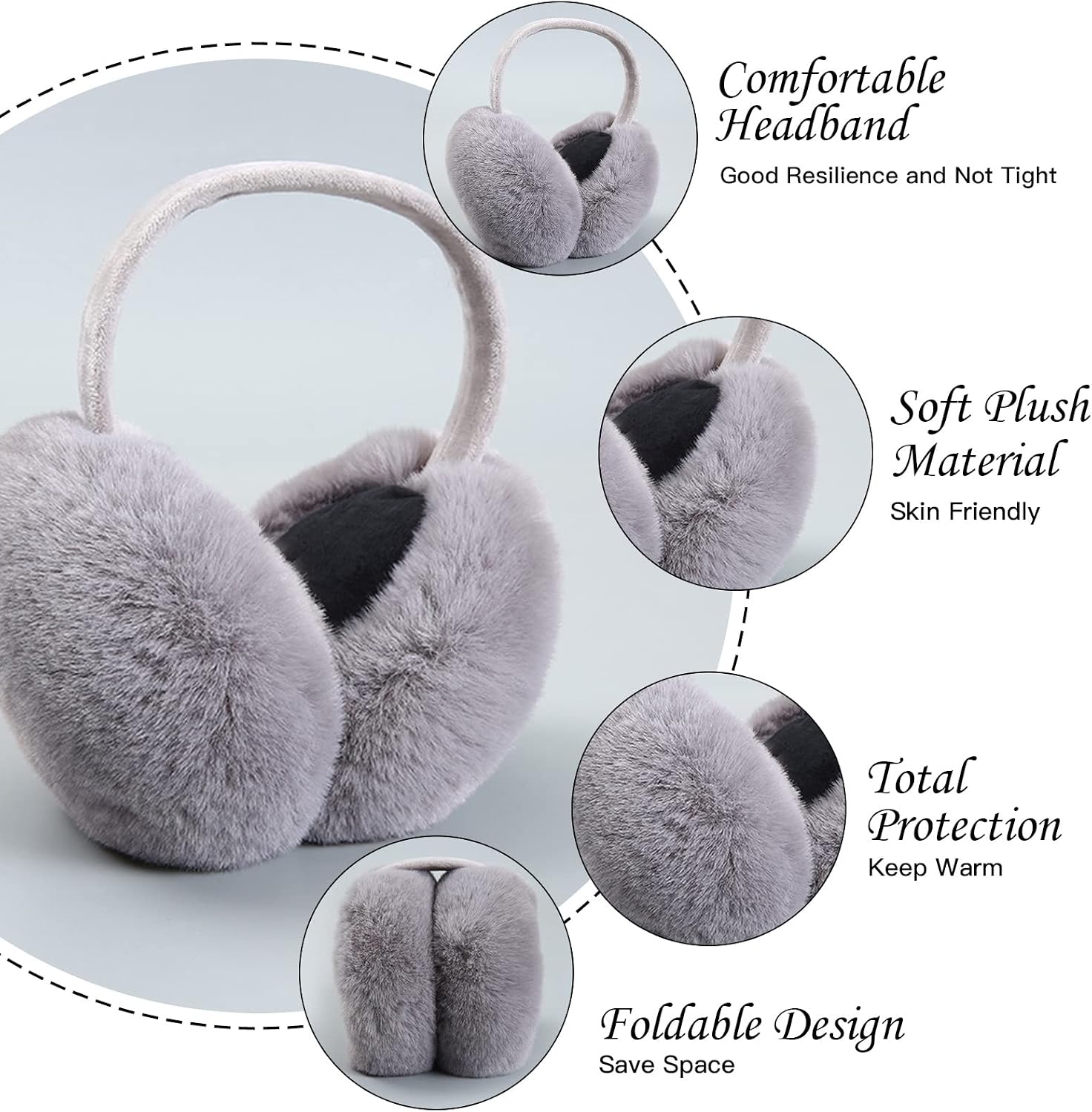 Detalle de IHCEMIH Ohrenschützer für Damen – faltbare Winter-Ohrwärmer aus Plüsch für Outdoor, Skifahren & Laufen