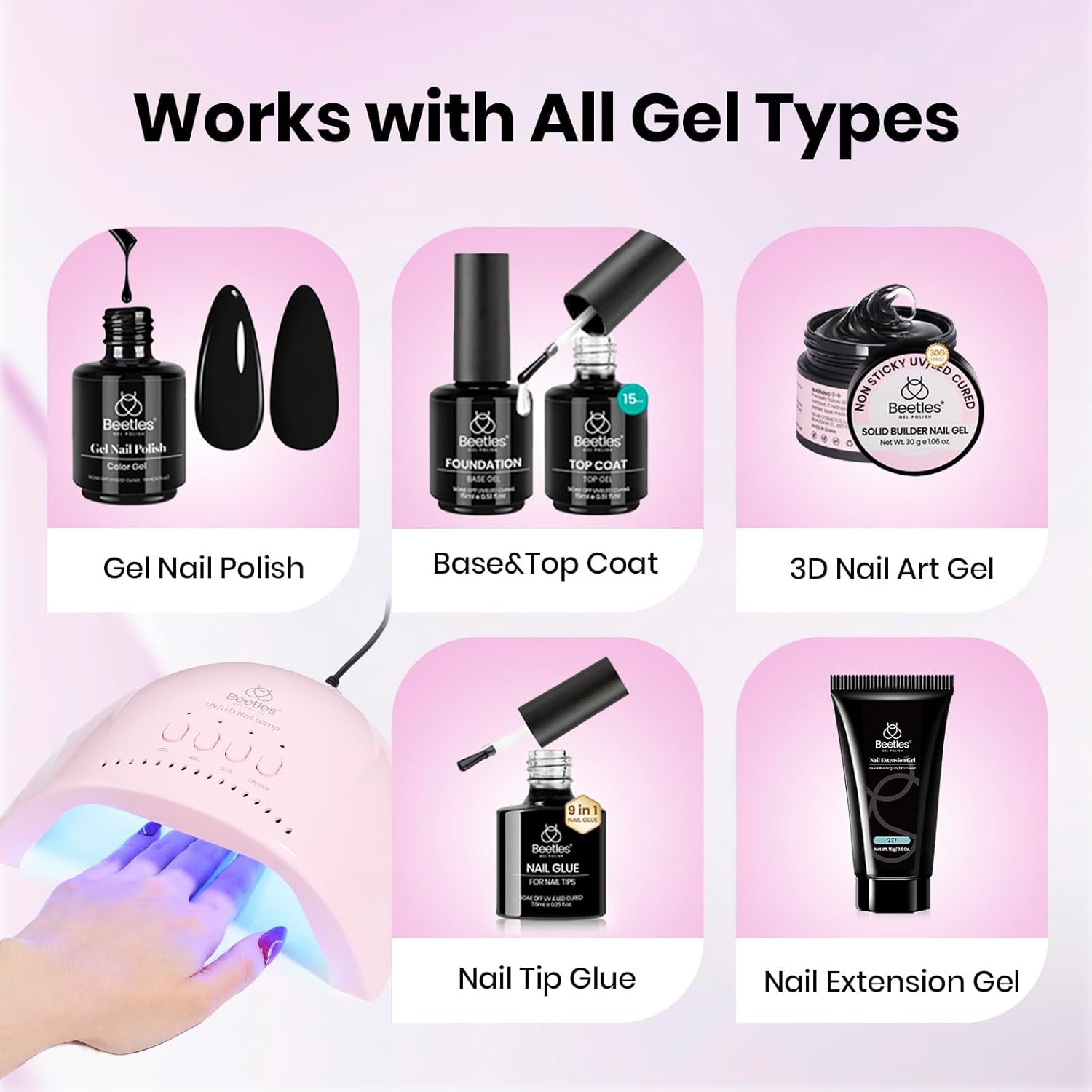 Thumbnail 6 de Beetles UV Nail Lamp (LED) with 3 Timers 30/60/120s and Smart Auto Sensor for Gel Polish, Pink