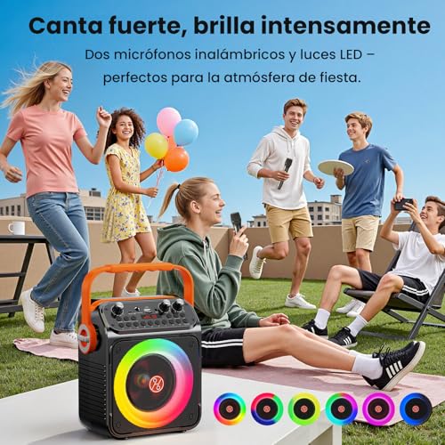 Detalle de HWWR Karaoke 2: Altavoz Karaoke Portátil con 2 Microfonos Inalámbricos y Bluetooth 60W