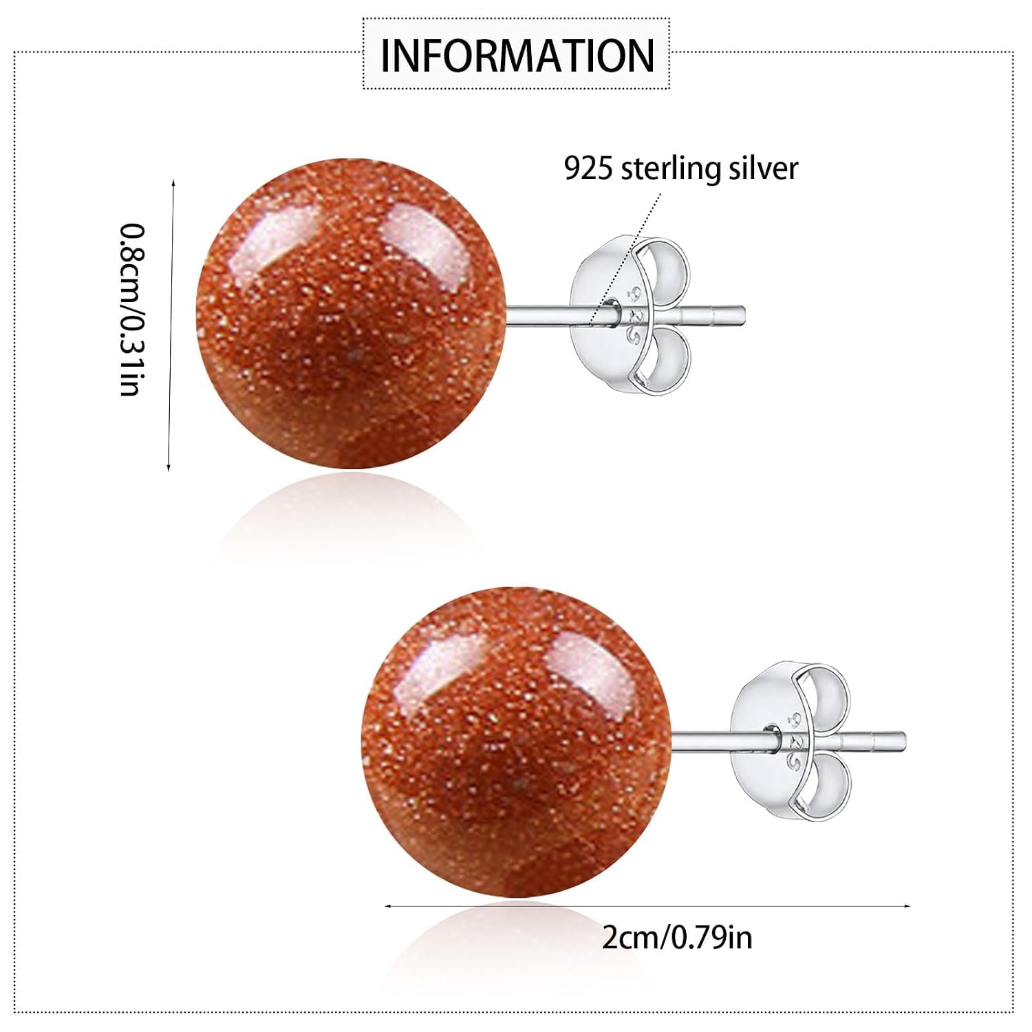 Thumbnail 4 de 8-mm Goldfluss Ohrstecker (Runde Kugel) aus 925er Sterling-Silber – hypoallergen, mit Schmetterlingsverschluss