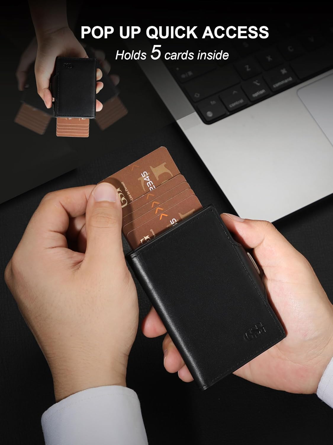 Detalle de GSG SINCE 1998 Leather RFID Blocking Pop Up Card Holder Slim Wallet