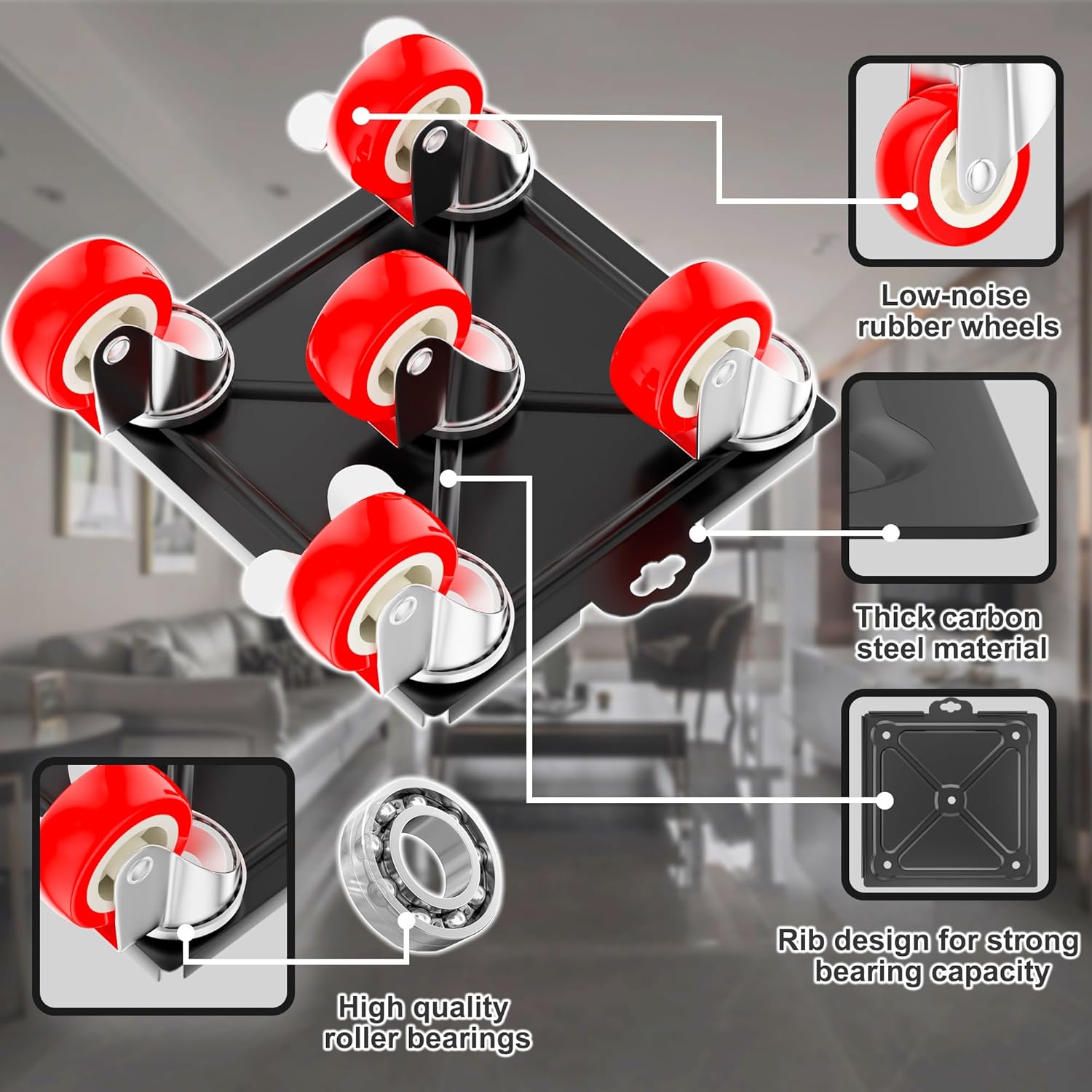 Thumbnail 1 de Qenovo Furniture Dolly: 5-Wheel Heavy-Duty Furniture Movers (360° Rotating, Side Brake) with 2400 Lbs Capacity