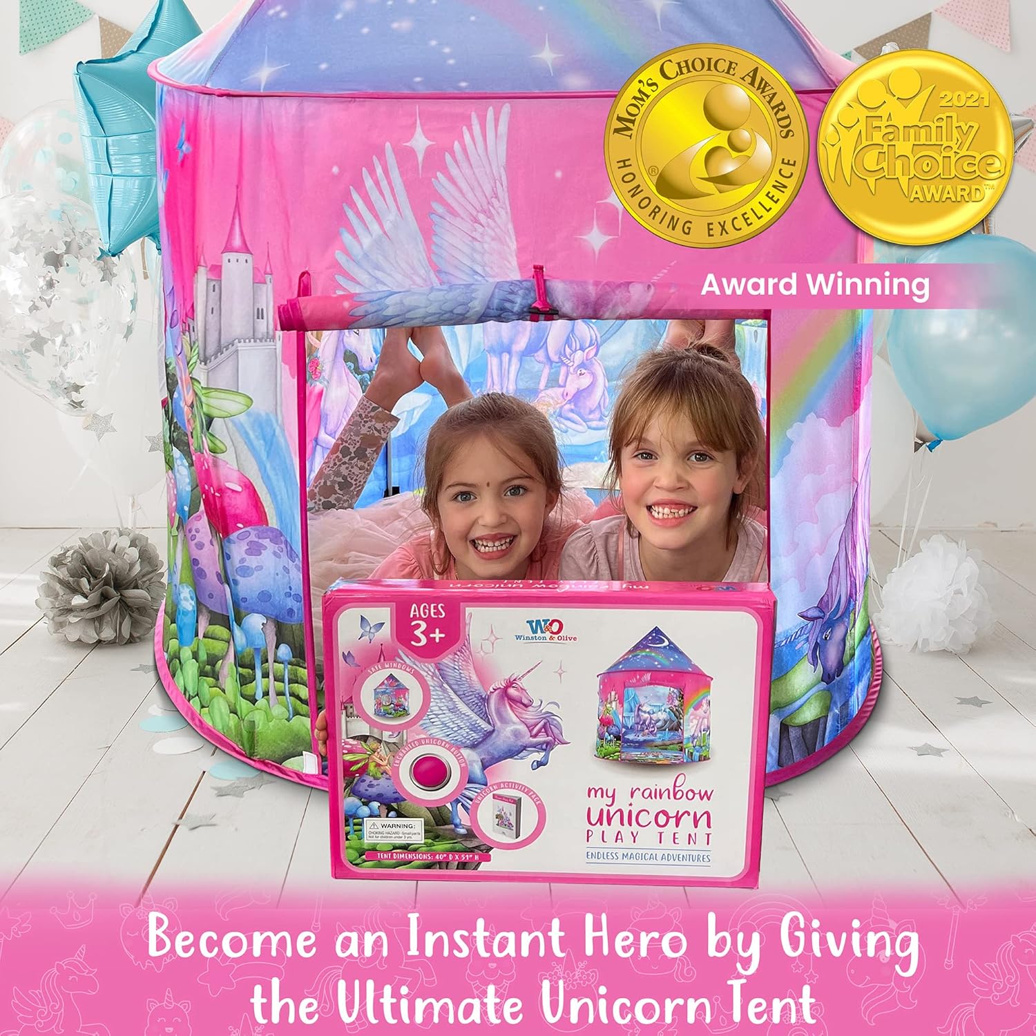 Detalle de W&O Unicorn Sparkle Play Tent with Magical Unicorn Sounds — pop-up play tent for indoor & outdoor play