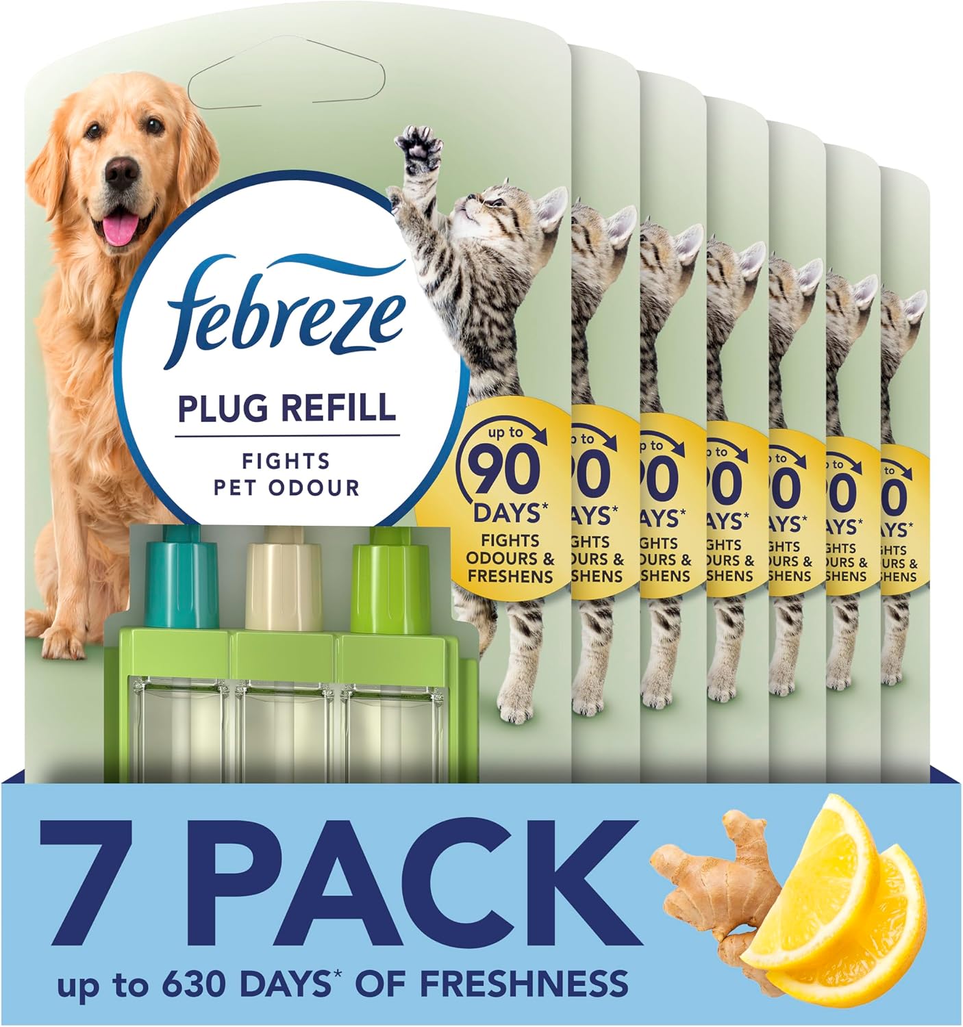Febreze 3Volution Plug-In Air Freshener Refills (7 x 20ml) – Pet Odour Fighter with Fresh Scent