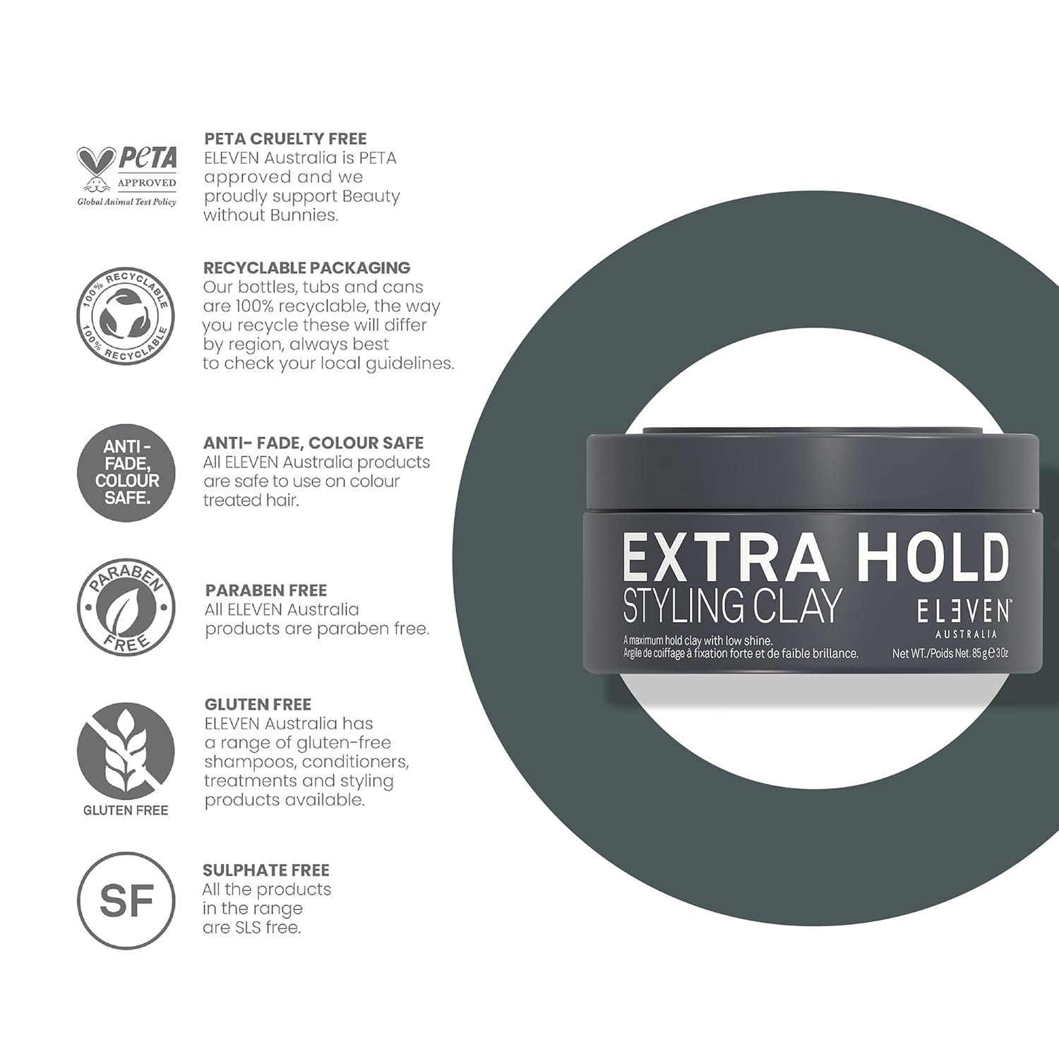Detalle de ELEVEN AUSTRALIA Extra Hold Styling Clay – 85 g für 24-Stunden-Halt, ideal für kurzes Haar