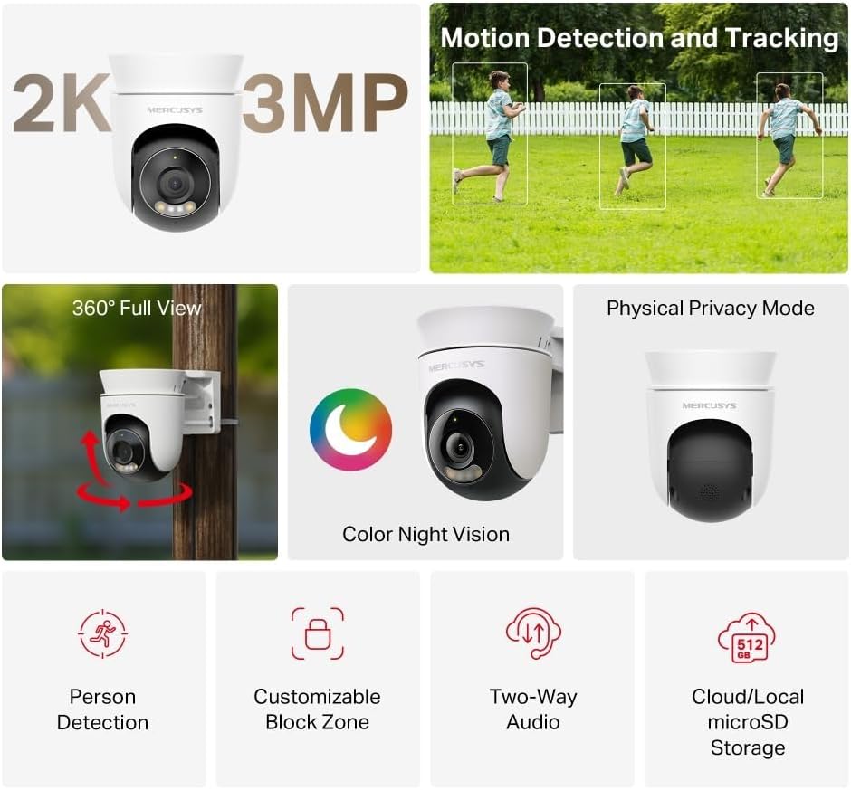 Detalle 2 de Mercusys MC510 2K Pan/Tilt Security Camera