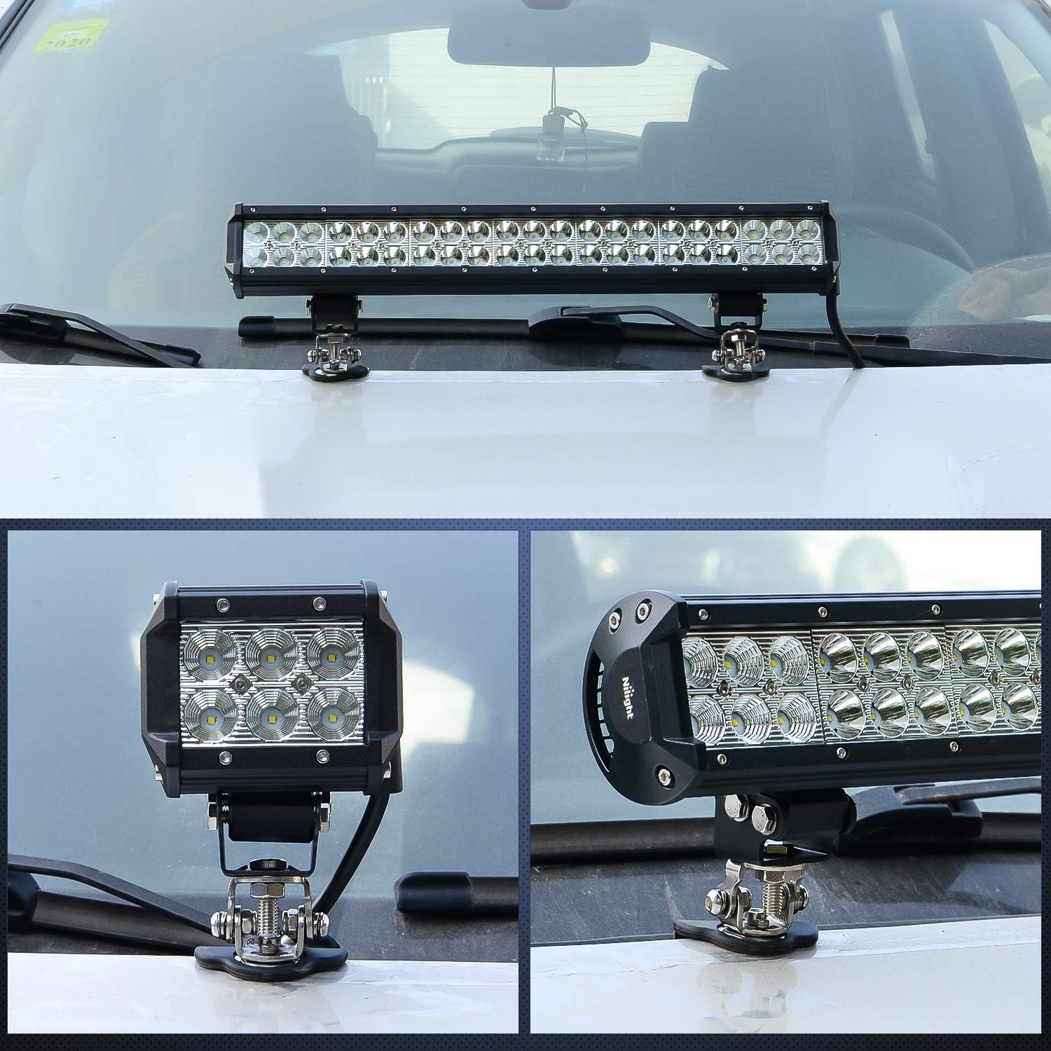 Thumbnail 6 de Nilight 304 Stainless Steel LED Light Bar Mounting Brackets (2-Pack) — Universal Adjustable Hood/Pillar Clamp Mounts