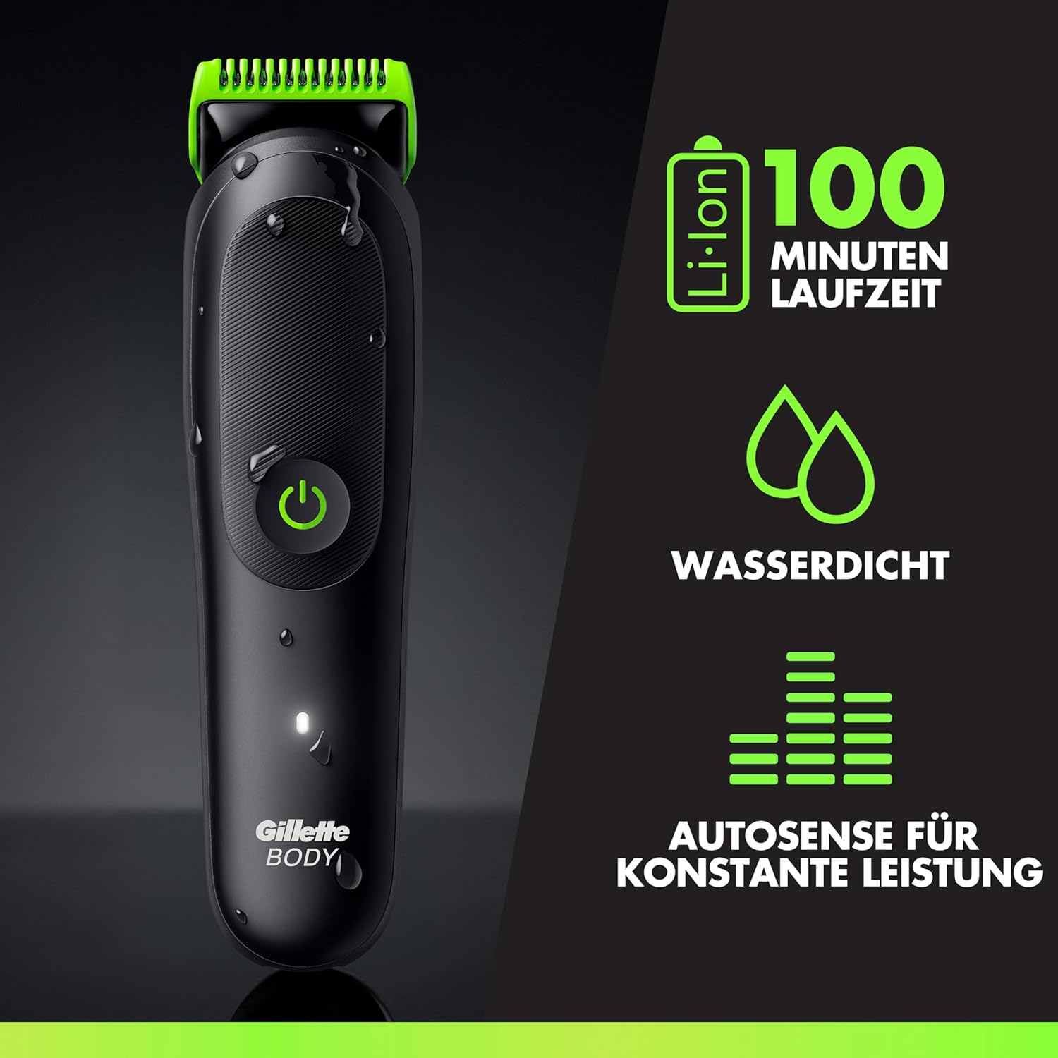 Thumbnail 4 de GilletteLabs i5 Body + Intimate Trimmer für Herren (SkinFirst) – wasserdichter Intimrasierer, Schwarz/Grün