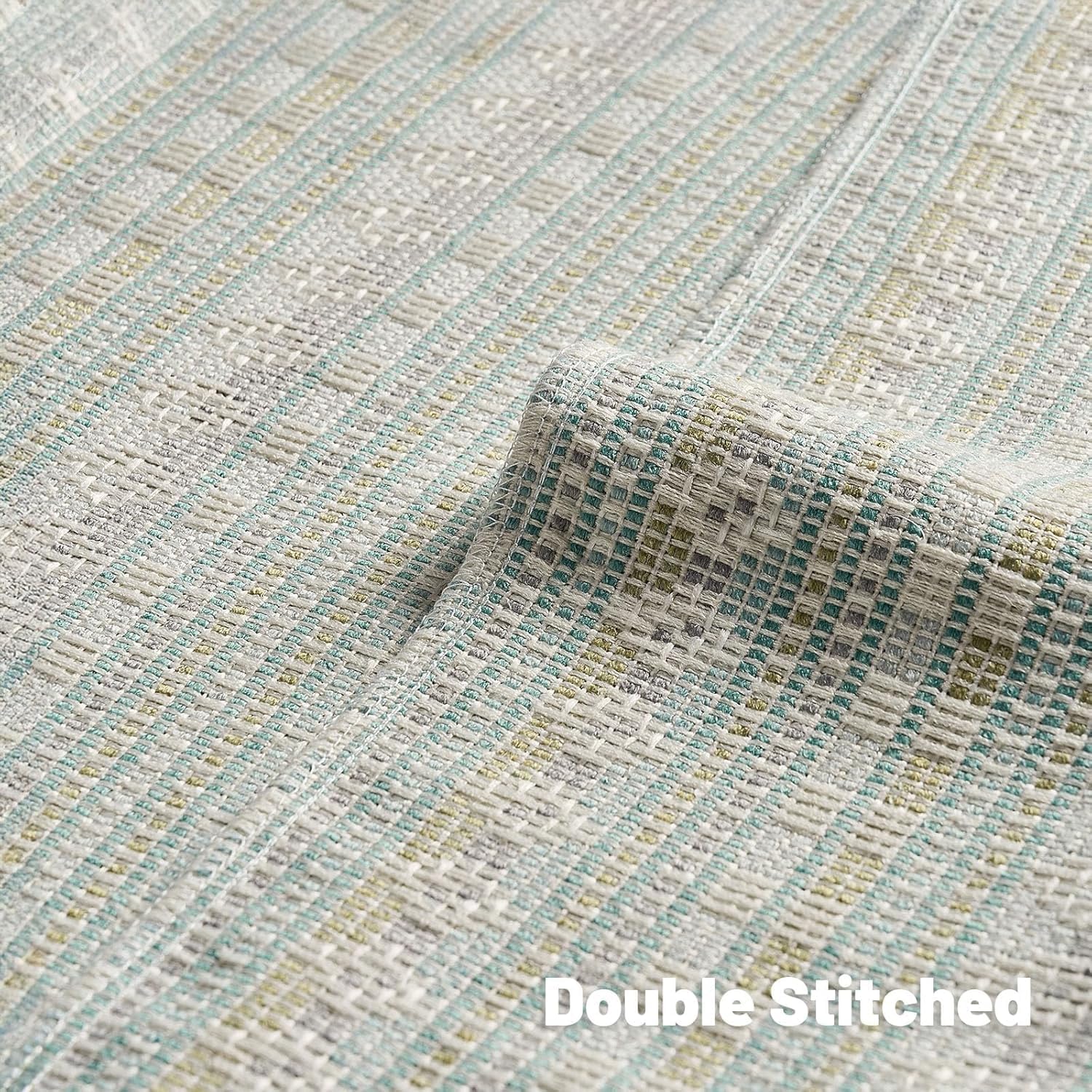Thumbnail 3 de Ystyle Housse de coussin 45x45 (lot de 2) en chenille à rayures champêtre, bleu-vert