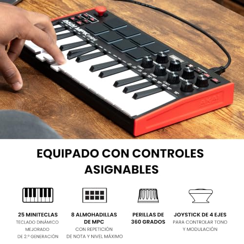 Detalle de Akai MPK Mini MK3: Controlador MIDI USB con 25 teclas y joystick 4 ejes para producción en estudio