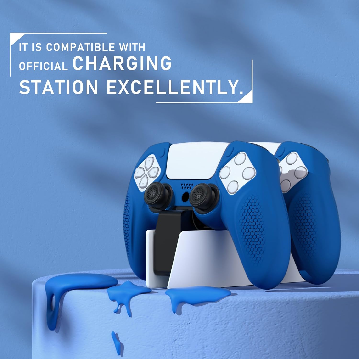 Detalle de PlayVital Ninja Edition: Anti-Slip Silicone Cover Skin for PS5 Wireless Controller (Blue)