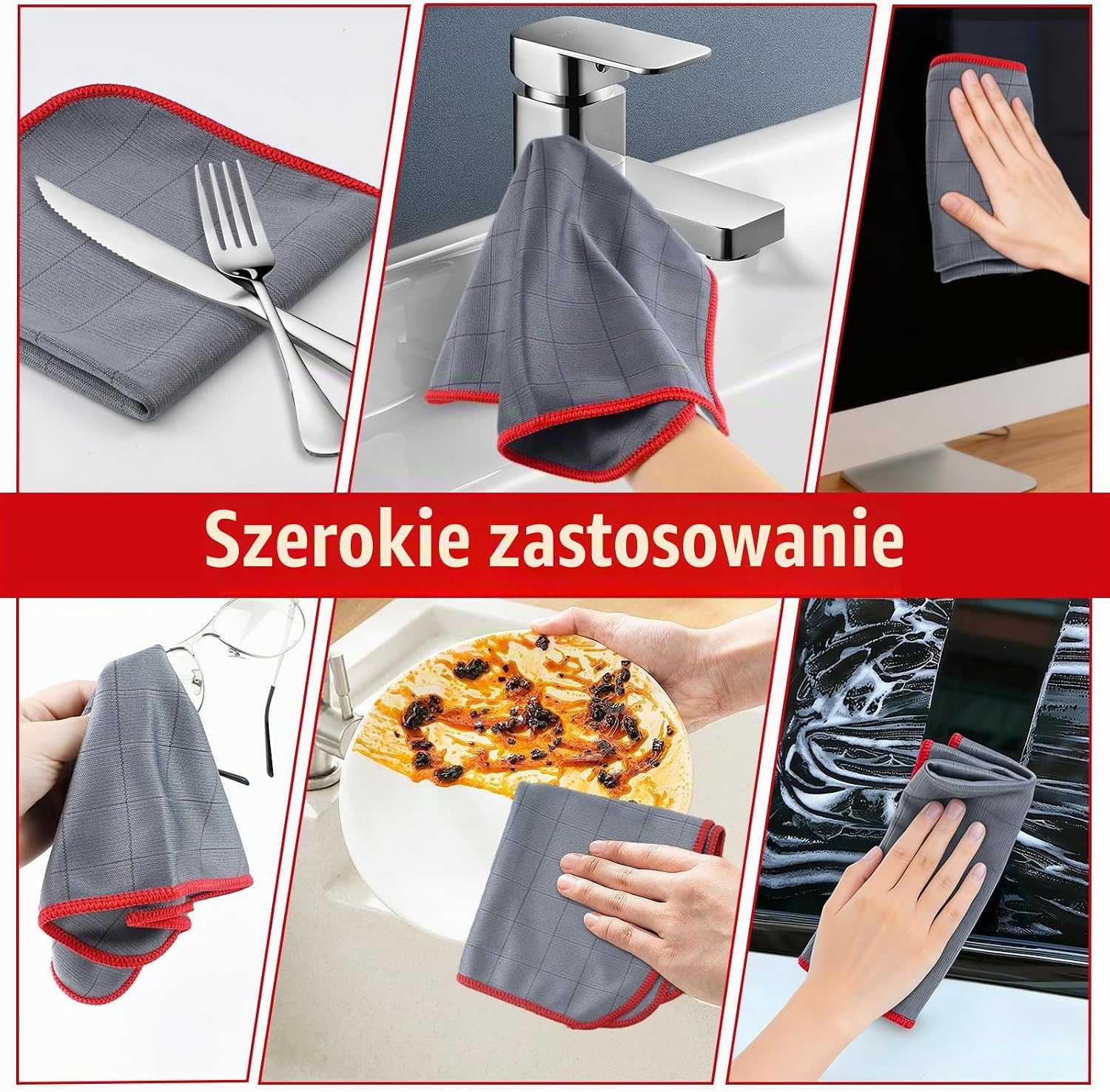 Thumbnail 6 de lompyeu QJB8PC – ściereczki do szyb z mikrofibry z włóknem węglowym, 30 × 30 cm