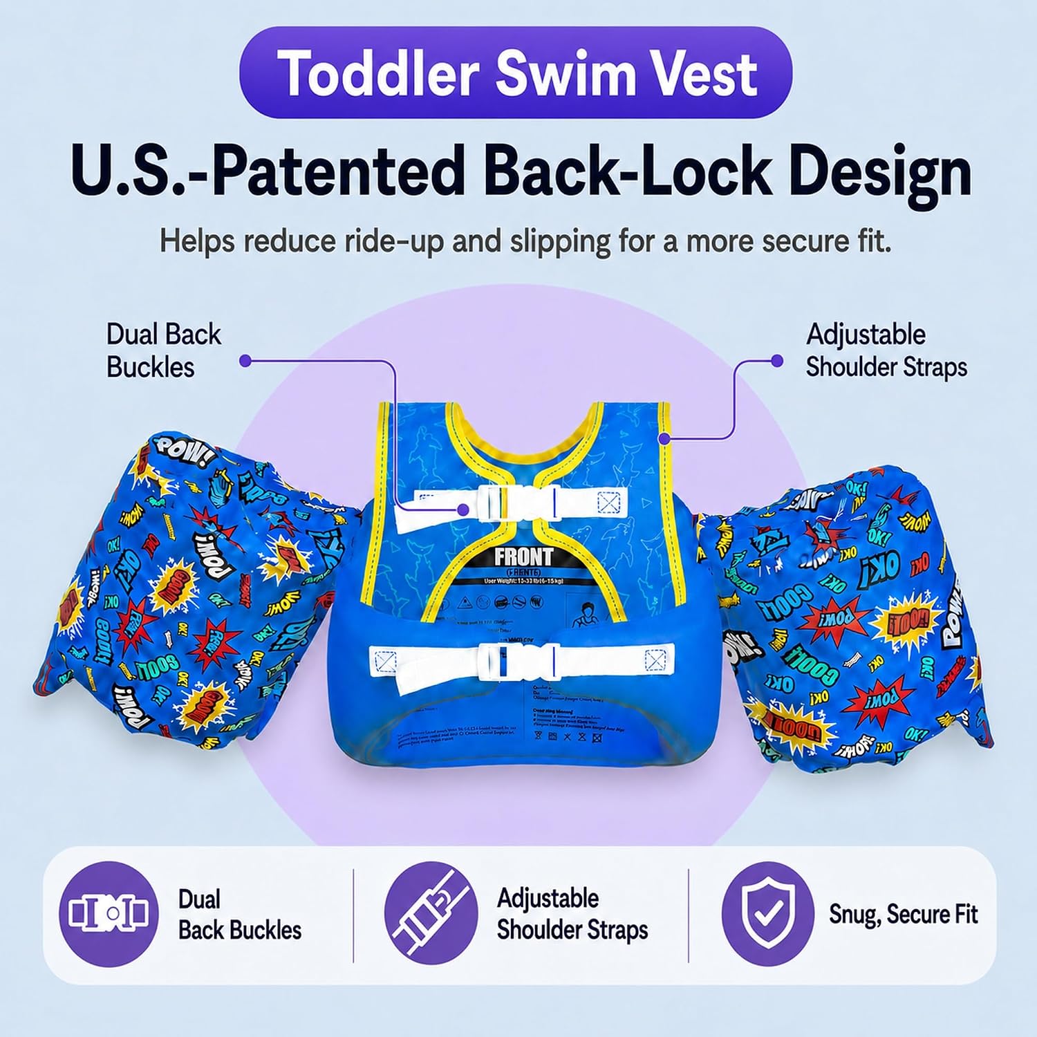 Detalle 2 de Dark Lightning USCG-Approved Toddler Swim Vest (Ages 2–7) with Arm Floaties