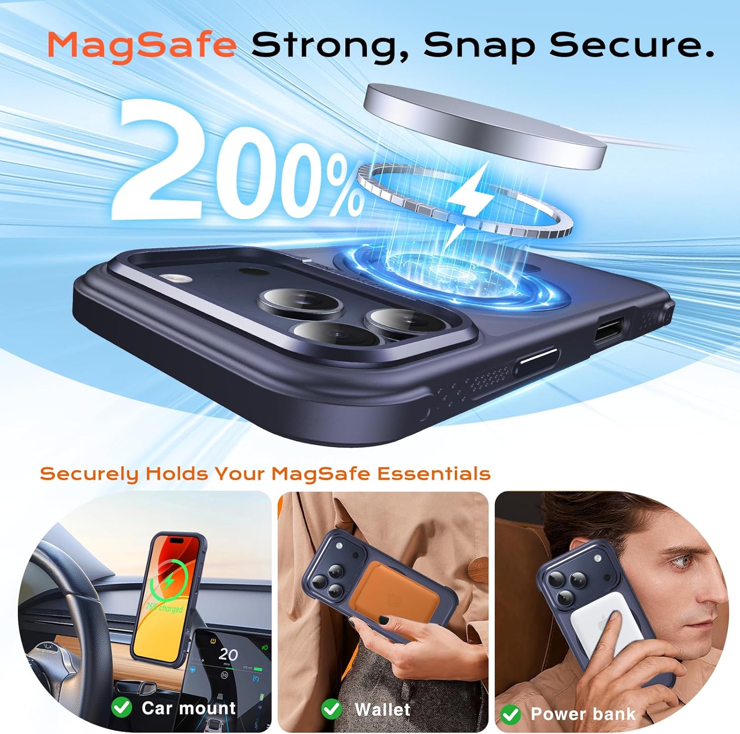 Thumbnail 3 de Anqrp 360°-Dreh-Magnetständer Case für iPhone 17 Pro – MagSafe-kompatible Schutzhülle in Marineblau