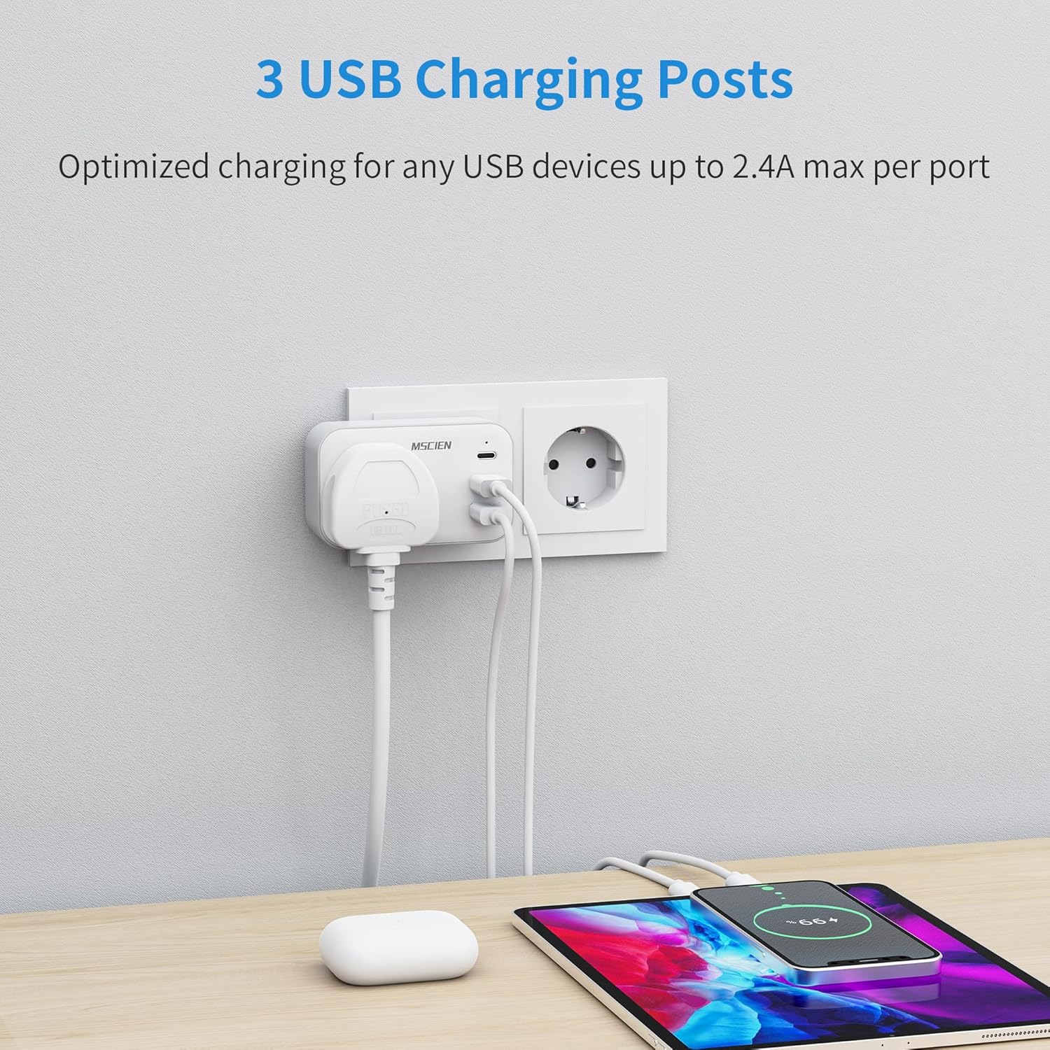 Thumbnail 6 de Mscien UK to European Plug Adapter with USB C – 4-in-1 Travel Adaptor for UK travellers in Europe