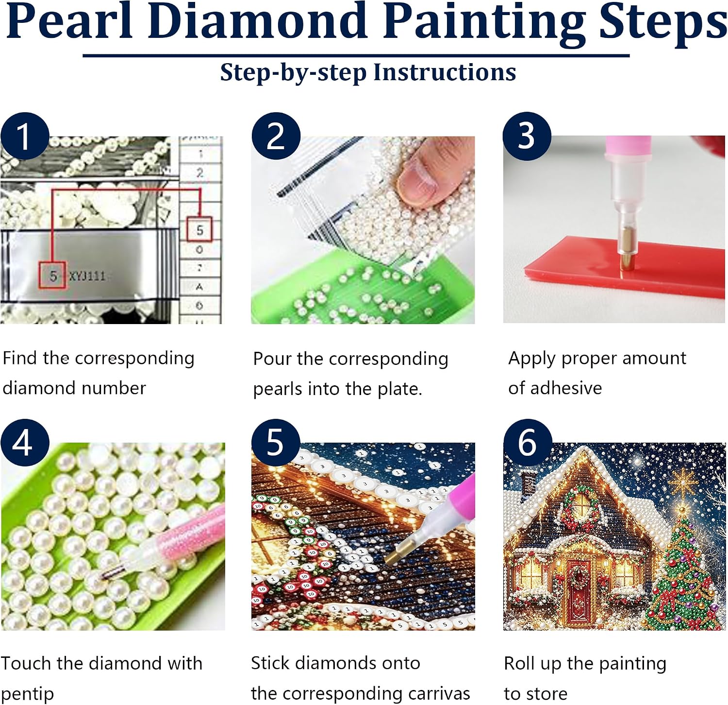 Thumbnail 5 de EOPLK Christmas 3D Pearl Diamond Art Kit, 13.8 x 13.8-Inch Canvas