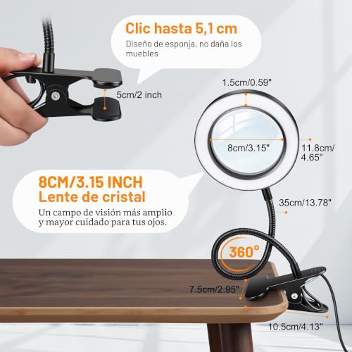 Detalle 2 de Akynite 10X Lupa con Luz y Pinza: precisión al alcance de la mano