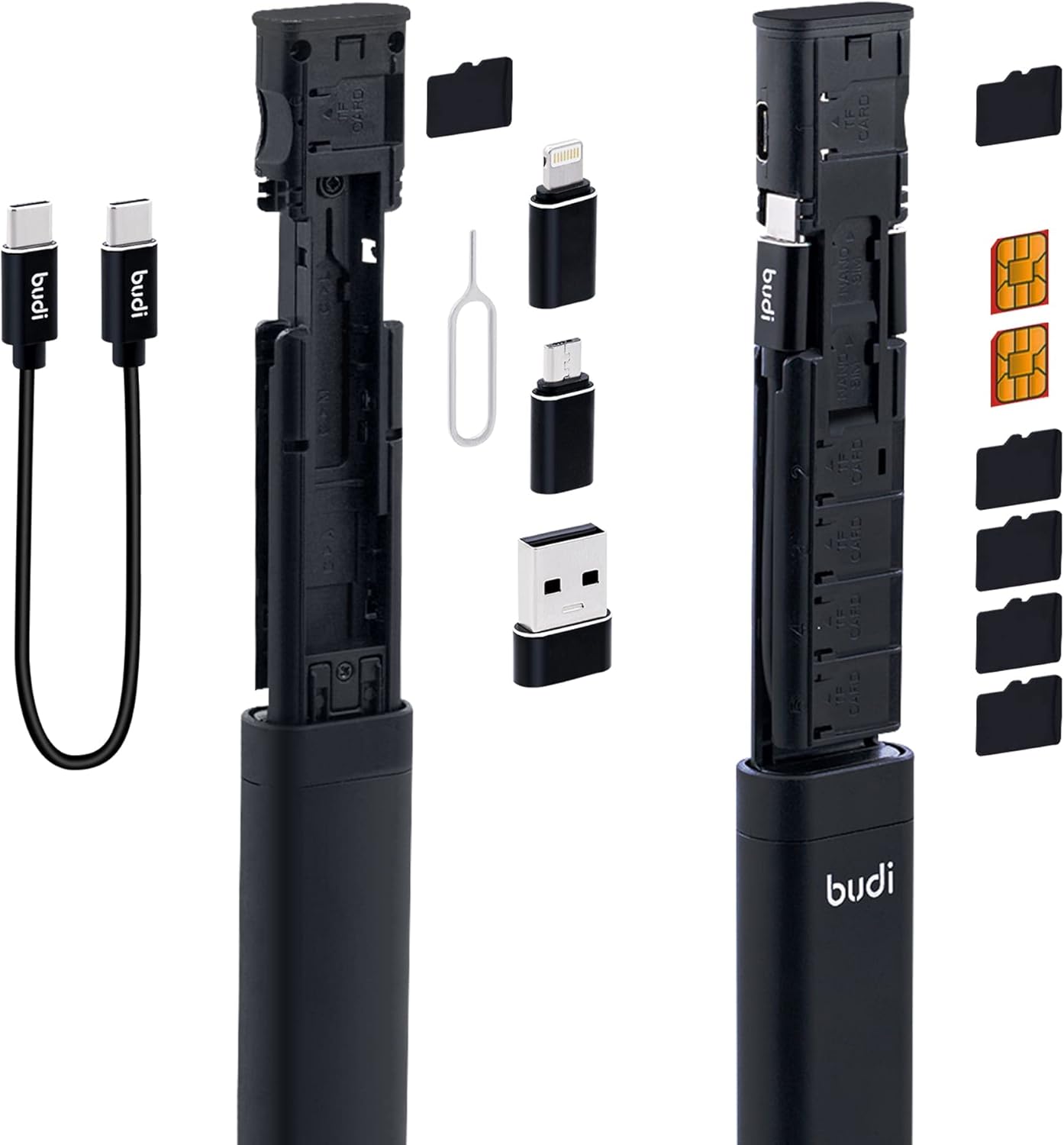 Detalle de Mcbazel Budi 9-in-1 Multi-Kabel- & Karten-Converter-Stick (USB, SD/TF, SIM) mit Typ-C-Adapter