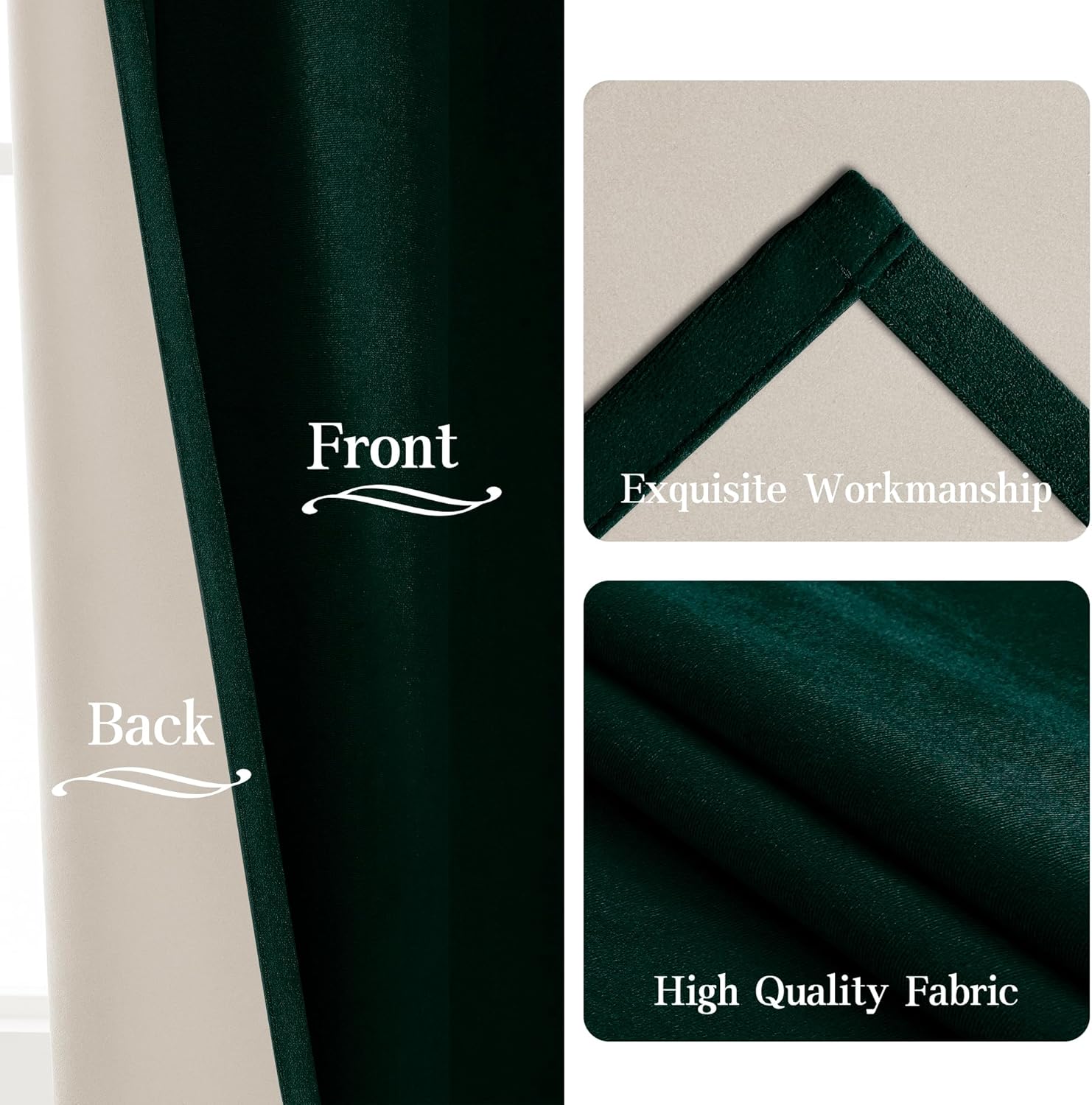 Thumbnail 4 de CUCRAF Velvet Blackout Curtains (2 Panels) – Thermal Insulated Ring Top Eyelet, Dark Green, 55" x 96