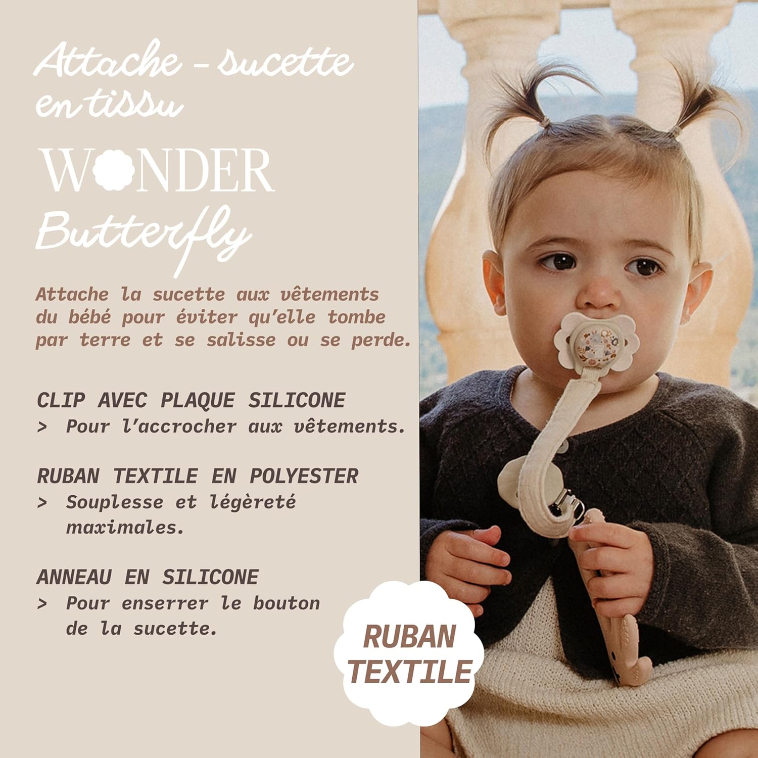 Detalle de Attache-tétine Suavinex Attache-Sucette Wonder/Wonderland — Bleu