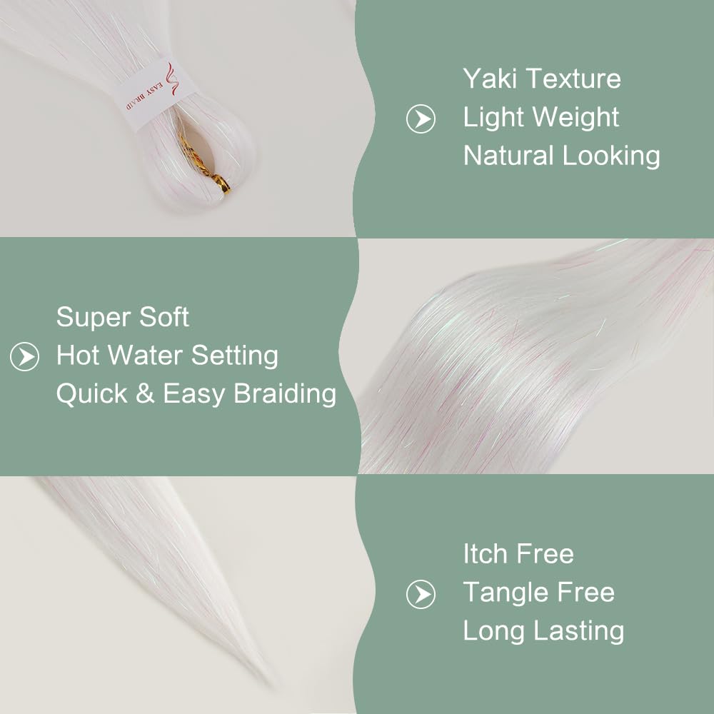 Thumbnail 2 de YDDM Kunsthaar zum Einflechten Pre Stretched Braiding Hair „Weiß Glitz“ (Yaki) – 6er Pack