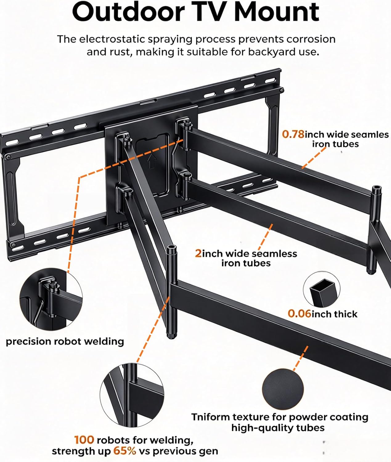 Detalle 2 de WHYFONE full-motion TV wall mount, 43-inch extension