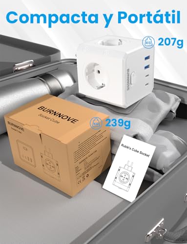 Thumbnail 8 de BURNNOVE Cubo Enchufe 8 en 1: cubo enchufe de pared con 4 tomas CA, 2 USB y USB-C