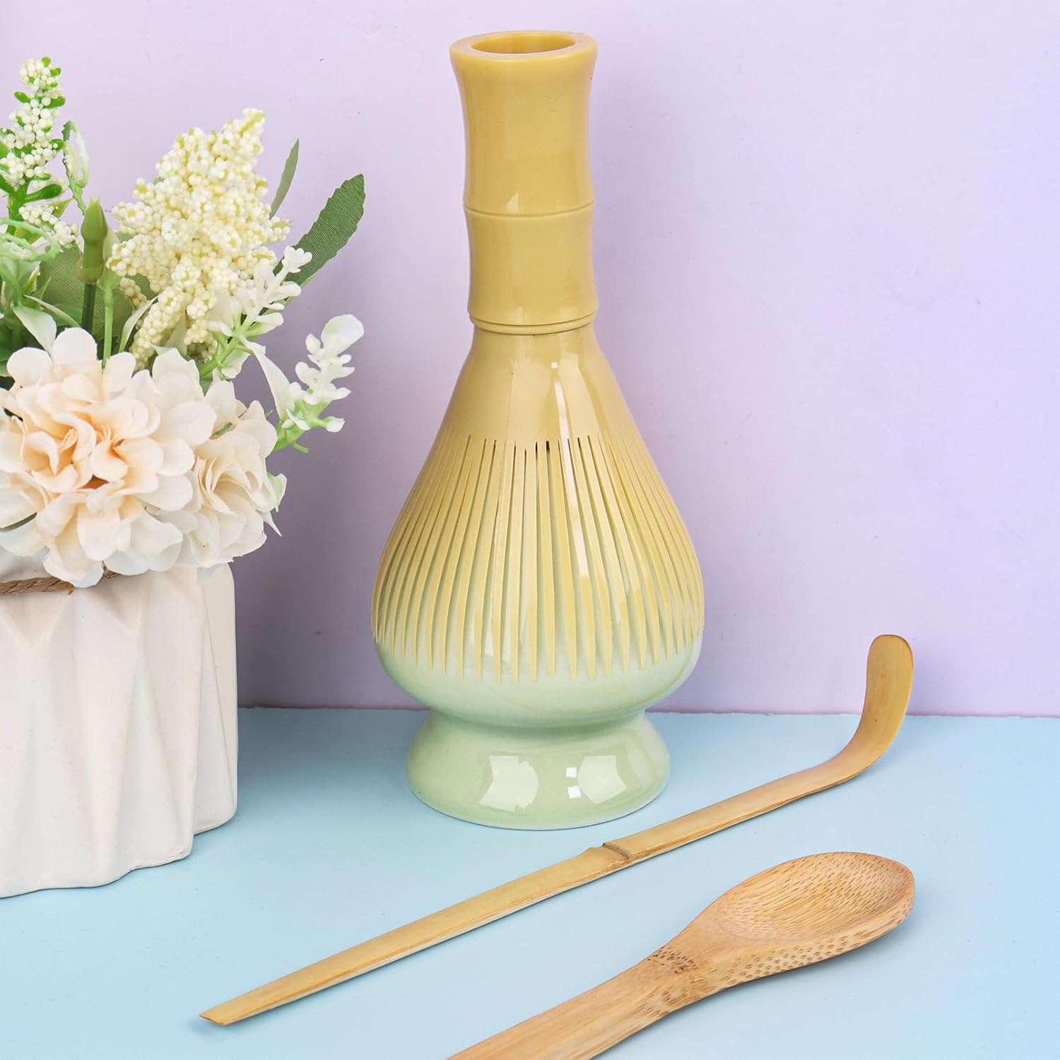 Thumbnail 4 de Nwvuop 4‑Piece Matcha Tea Set with Whisk, Spoon and Ceramic Holder (Khaki, Apple Green)