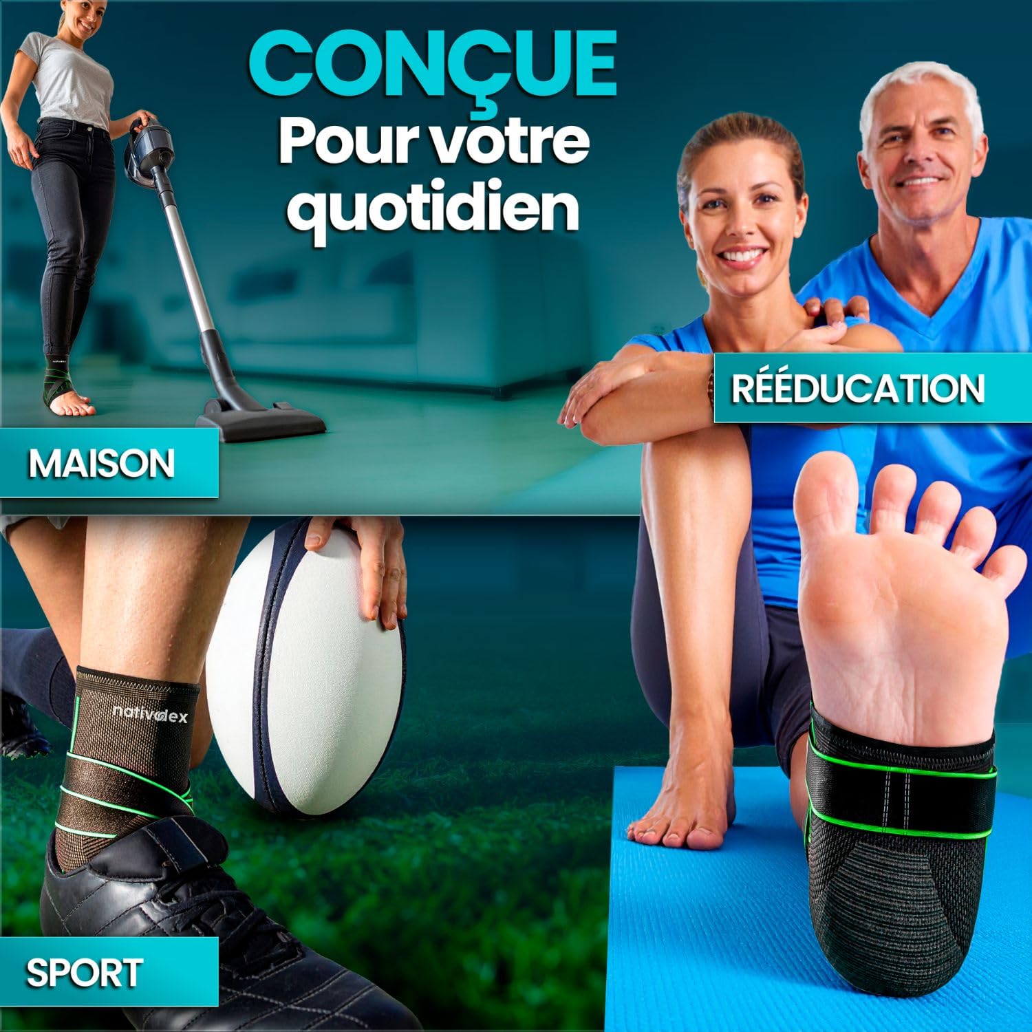 Thumbnail 4 de NativoDex chevillère renforcée pour entorse – maintien et stabilisation de la cheville, ajustable pour les deux pieds