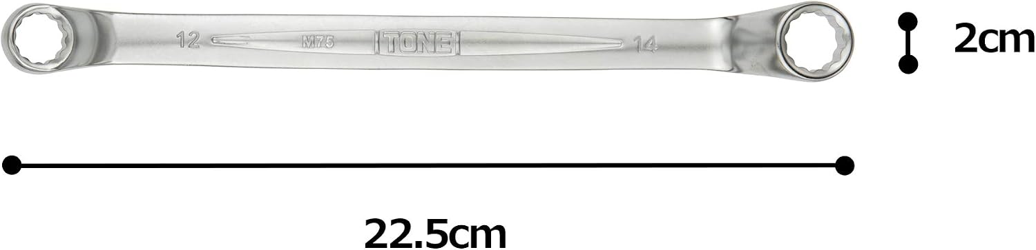 Detalle de トネ M75-1214 ロングメカニックめがねレンチ 75°曲がり・二面幅12×14mm