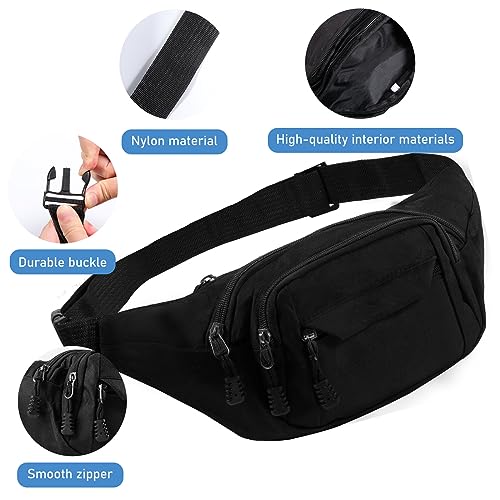 Detalle 2 de Vinabo Sac Banane Noir pour Femme et Homme — 4 Poches Zippées, Réglable