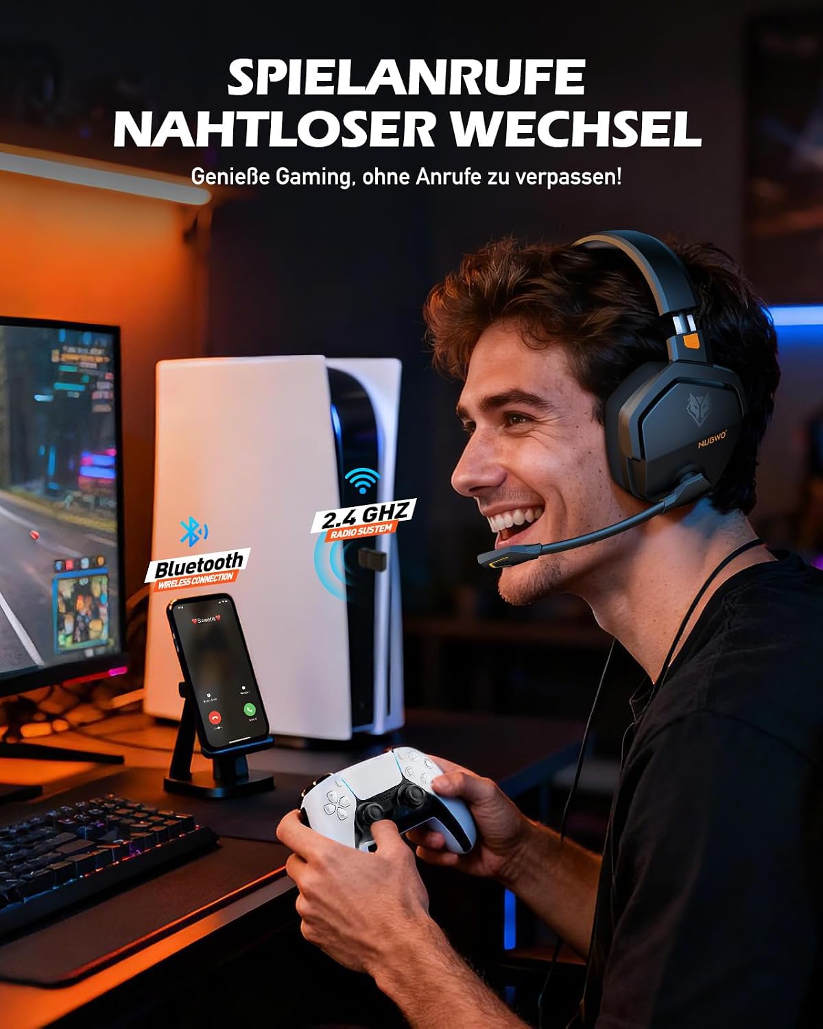 Detalle de NUBWO G06 Gaming-Headset 2,4 GHz + Bluetooth, 100 Std.