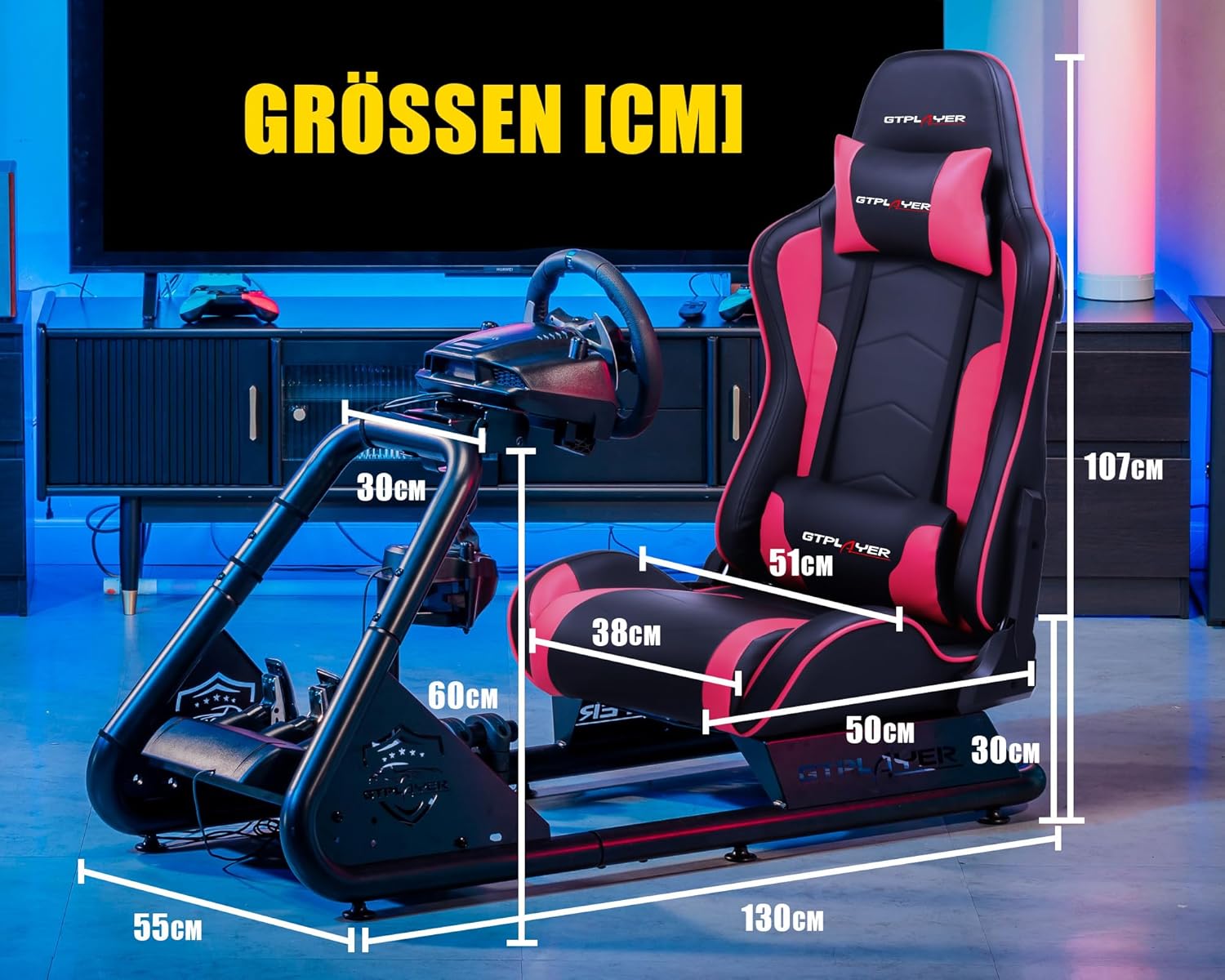 Thumbnail 1 de GTPLAYER Simulator Cockpit für SIM Racing: Lenkrad- & Pedalablage mit Sitz und Lautsprechern