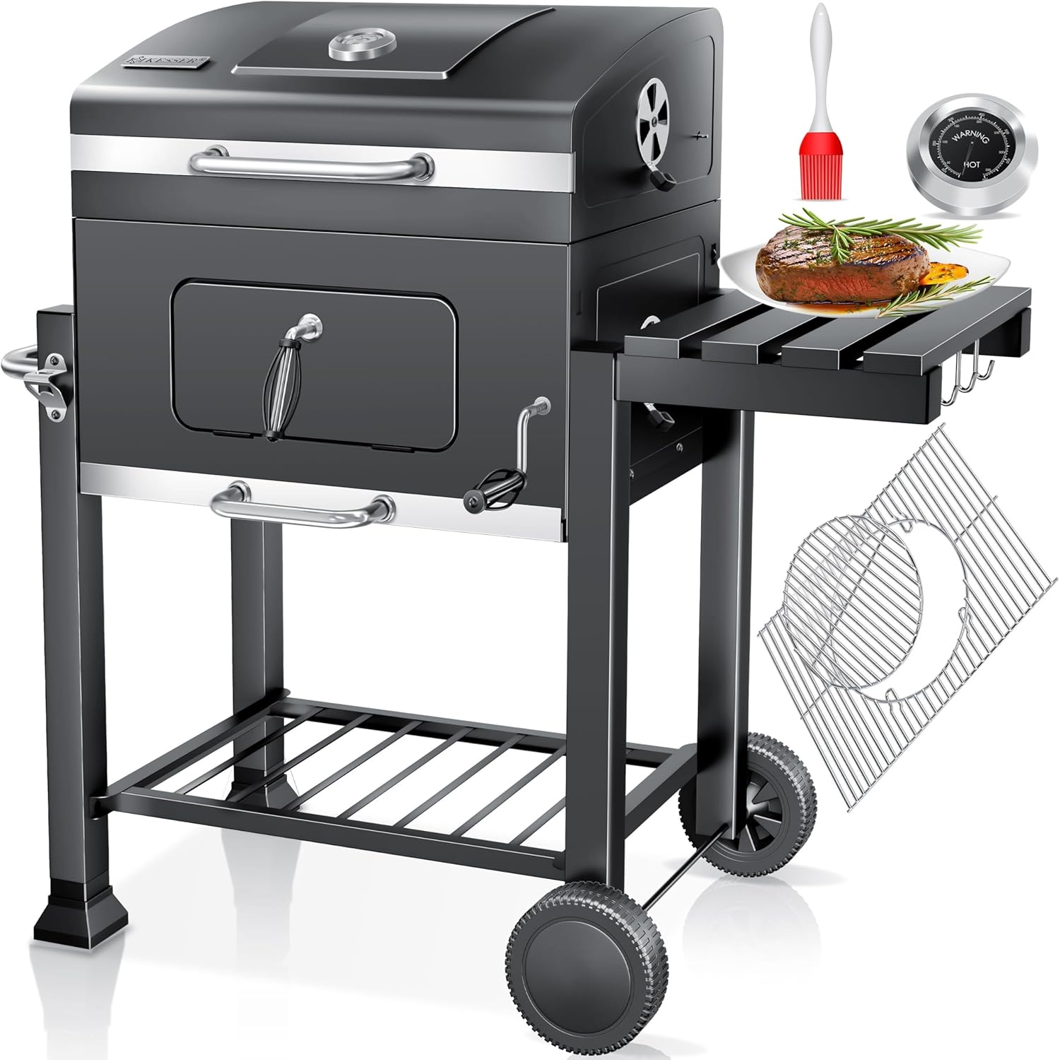 Thumbnail 5 de KESSER Holzkohlegrill XXL Grillwagen-Set mit Deckel & Thermometer (56 x 41,5 cm Rost)