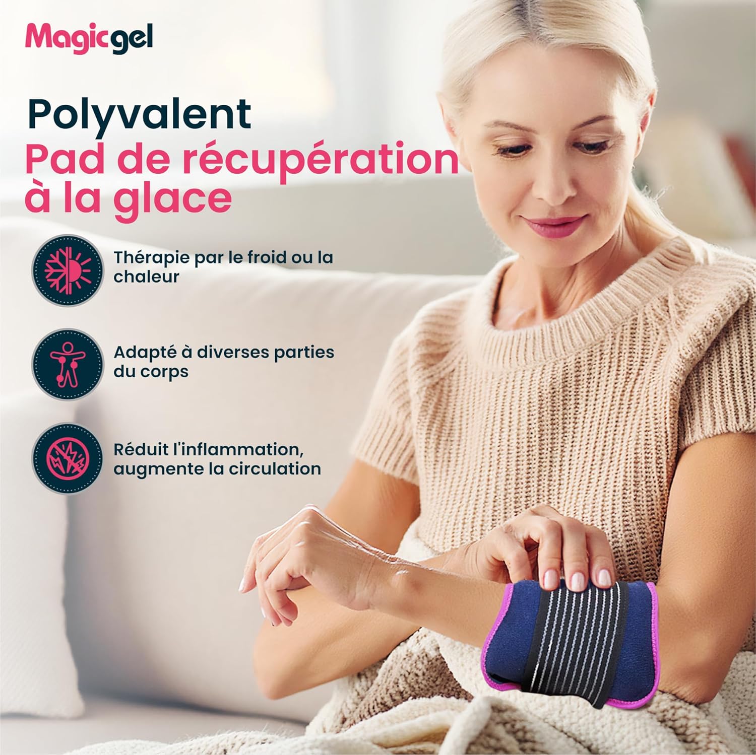 Detalle de Magic Gel poche de glace en gel réutilisable avec sangle (28x14 cm) – lot de 2