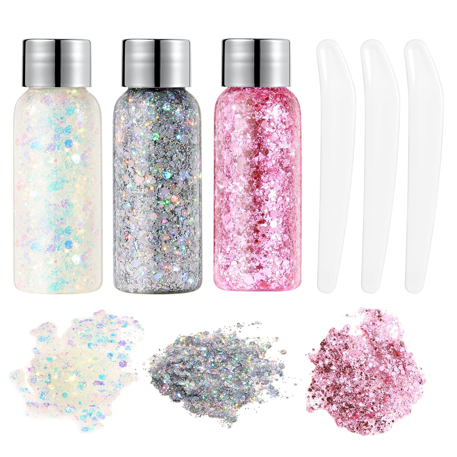 URAQT Körper-Glitzer-Gel mit holografischen Meerjungfrau-Pailletten (klobig) – Festival-Party-Glitzer für Gesicht, Augen, Haare, Nägel & Make-up